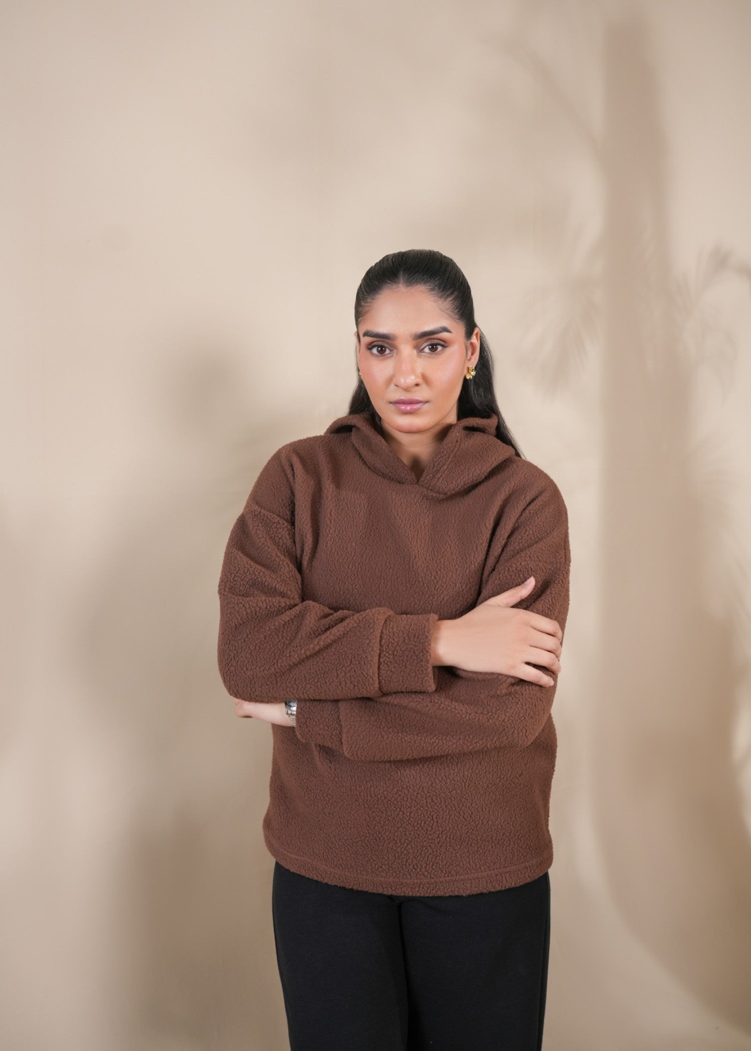 fleece Hoodie in Brown