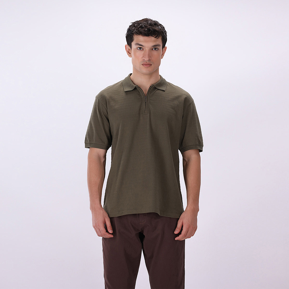 zari cotton Polo Shirt in Olive green