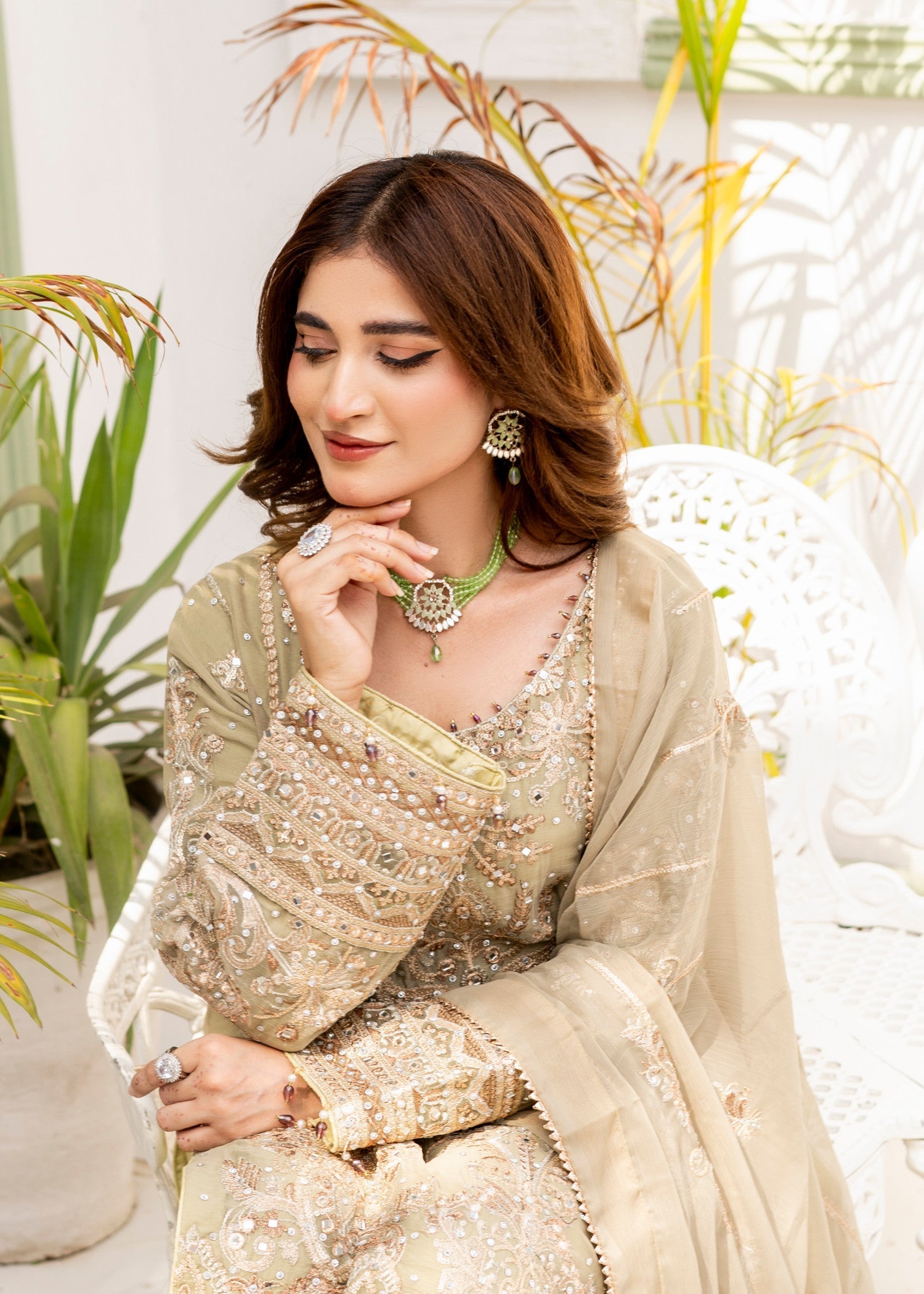 chiffon Kurta Set in Sage green