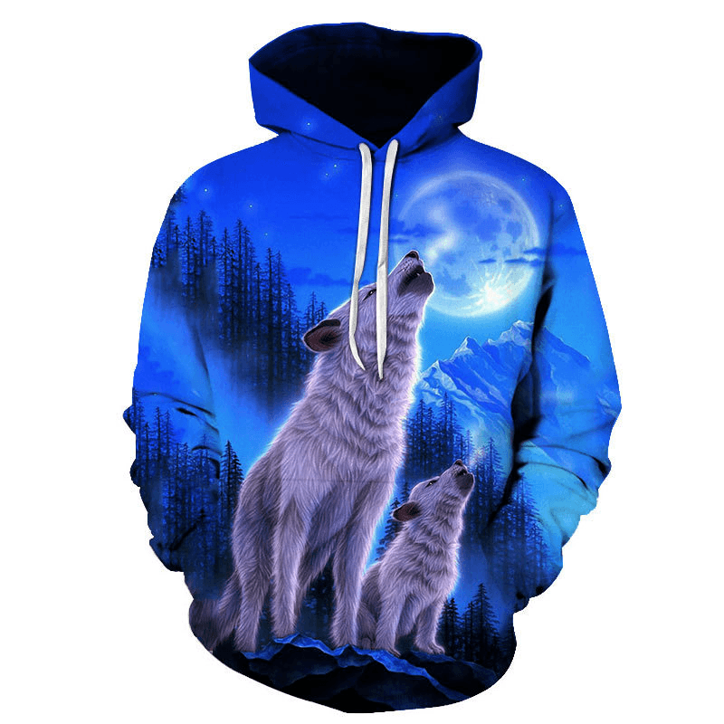 Lovers Wear 3D Wolf Digital Printing Hooded Baseball Uniform Autumn and Winter Men'S and Women'S Hooded Sweater