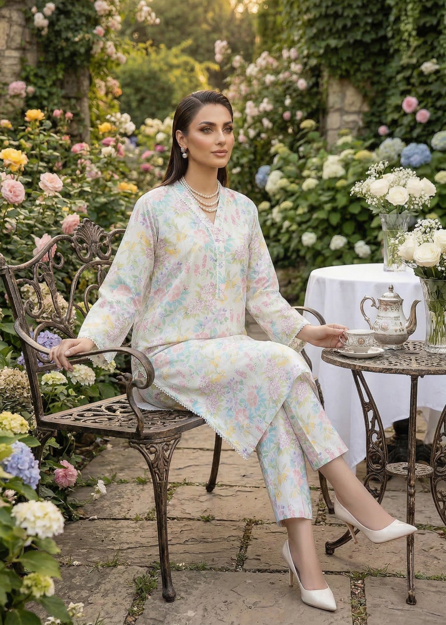 lawn Co Ord Sets in Floral white