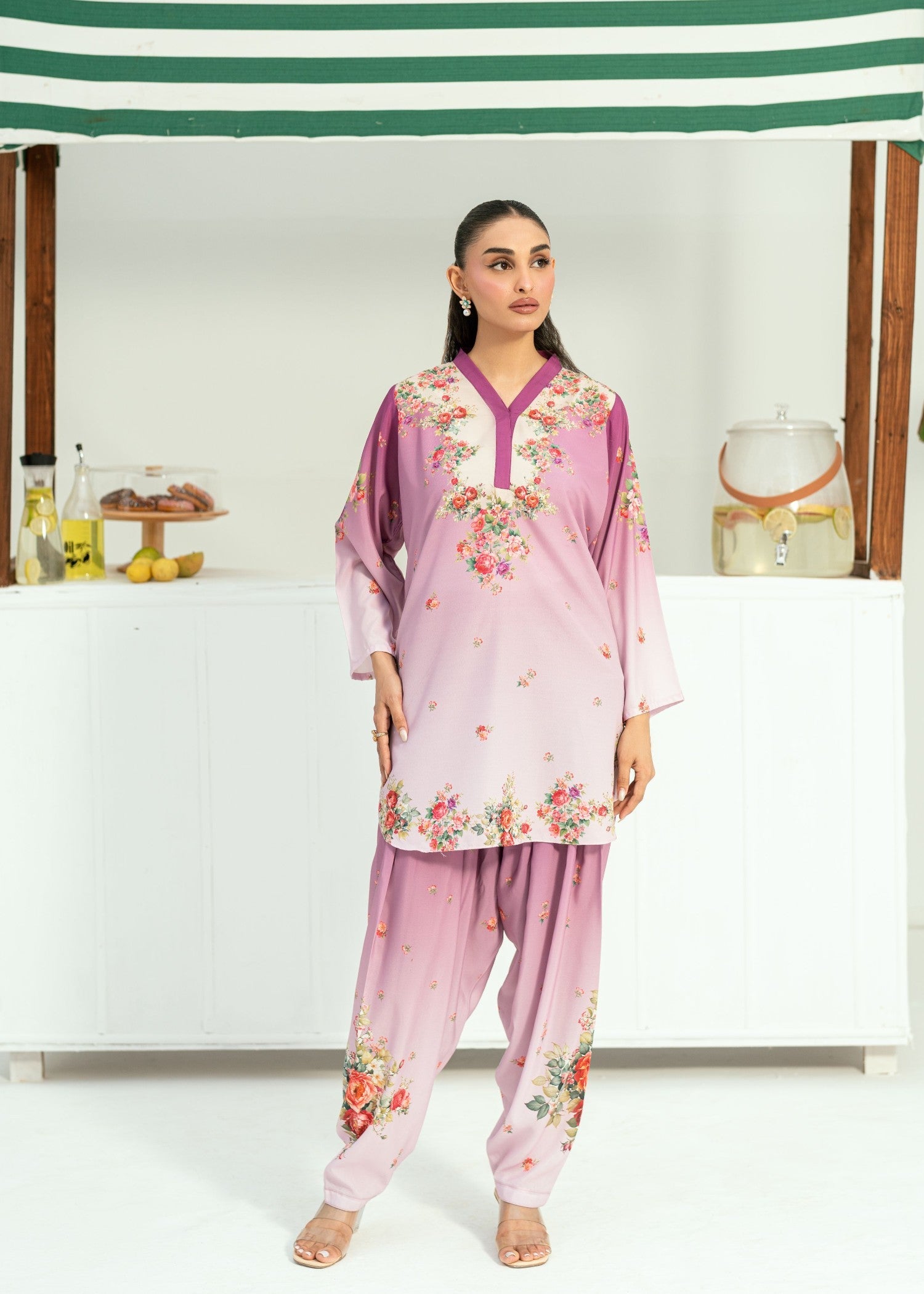 blended cambric Co Ord Sets in Bright lavender