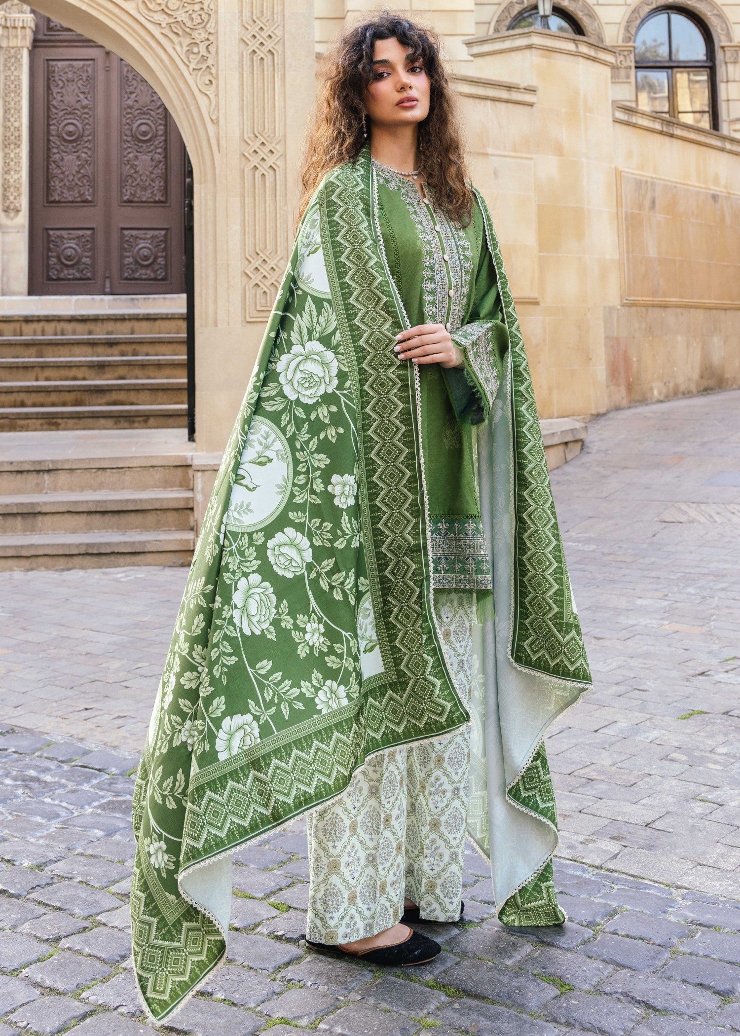 khaddar Kurta Set in Green