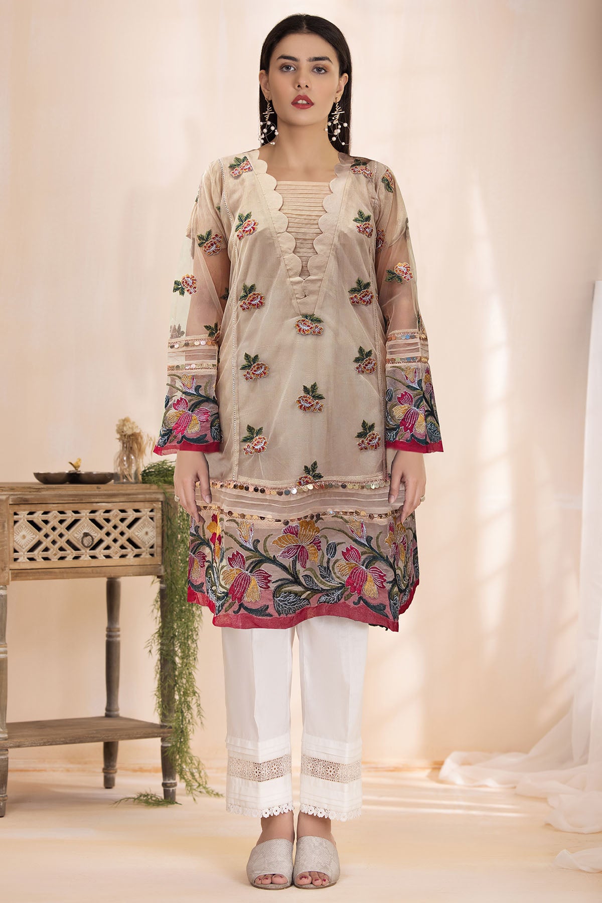 silk cotton net Kurta Set in Multi