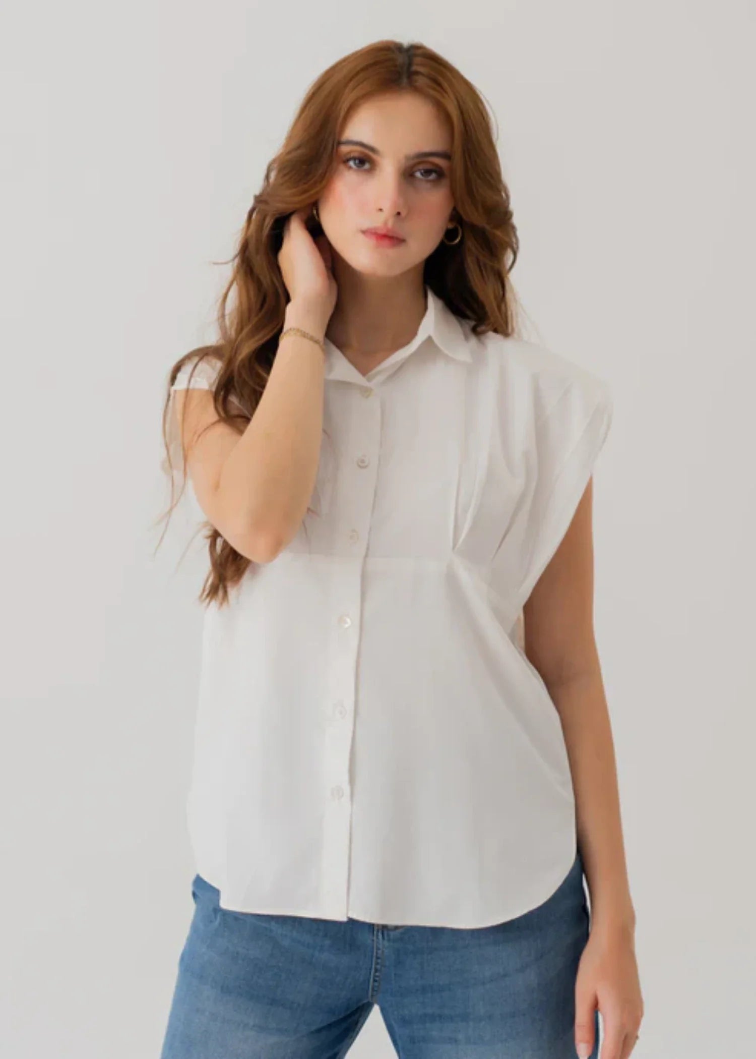 cotton satin Top in White