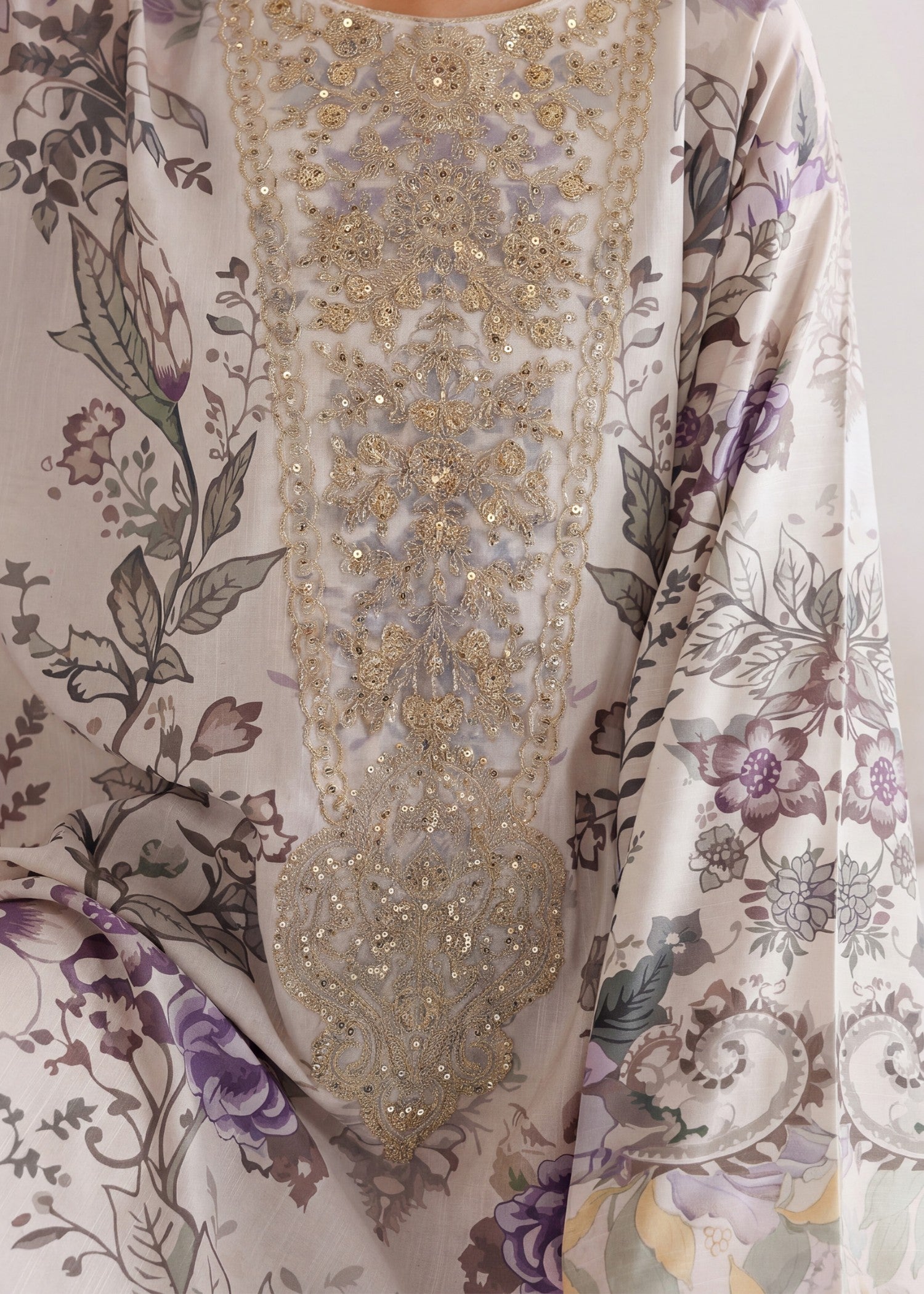 raw silk Kaftan in White