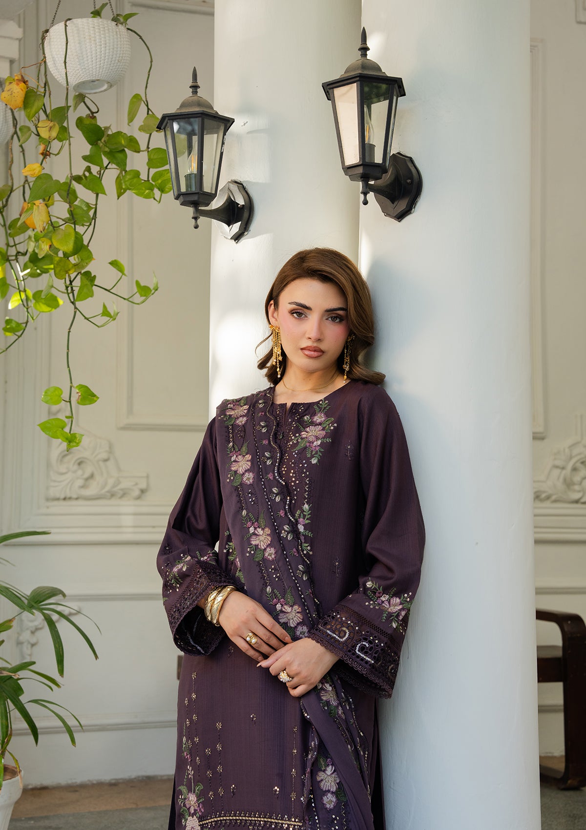 cotton Kurta Set in Deep purple