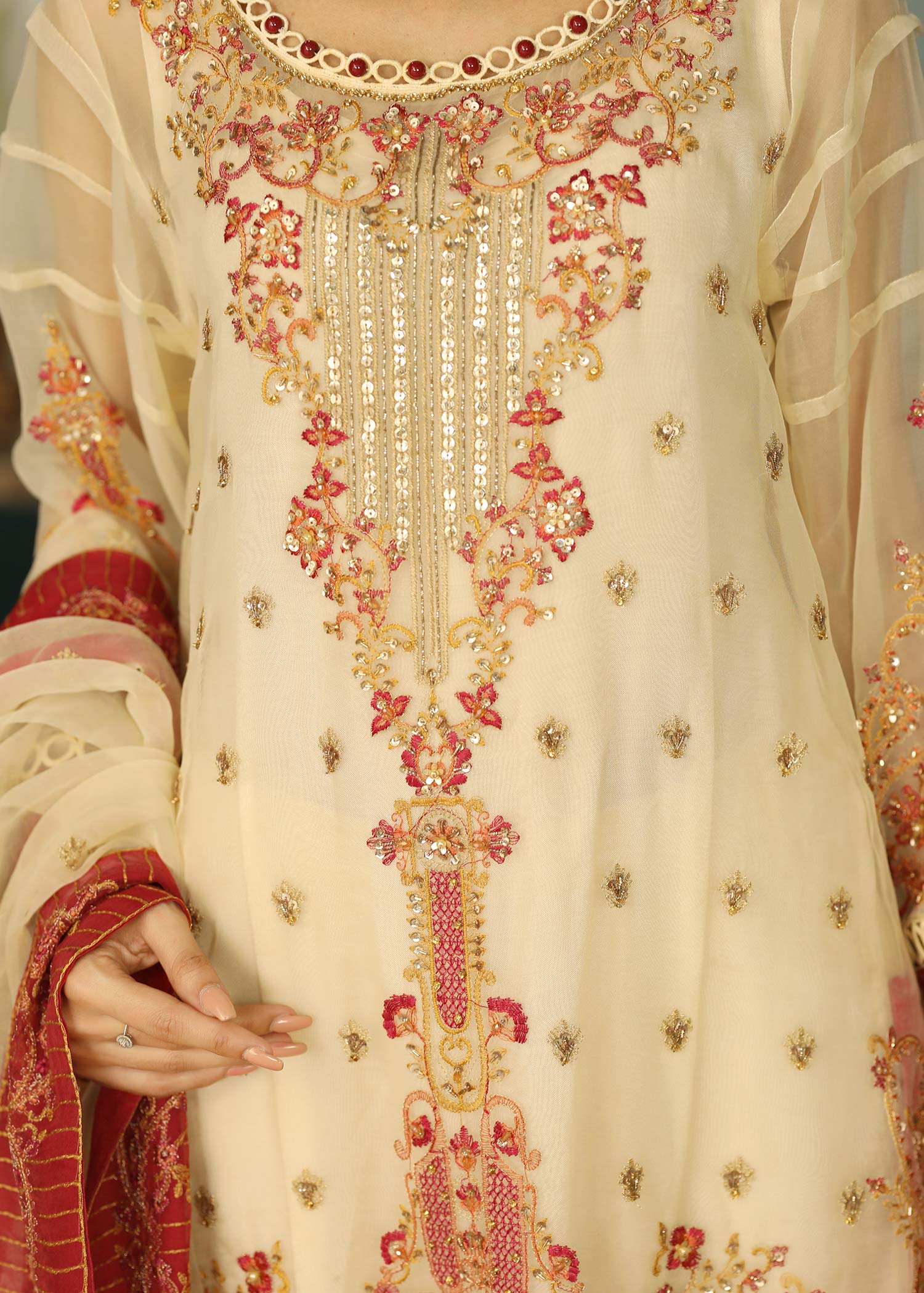 organza Unstitched in Ivory