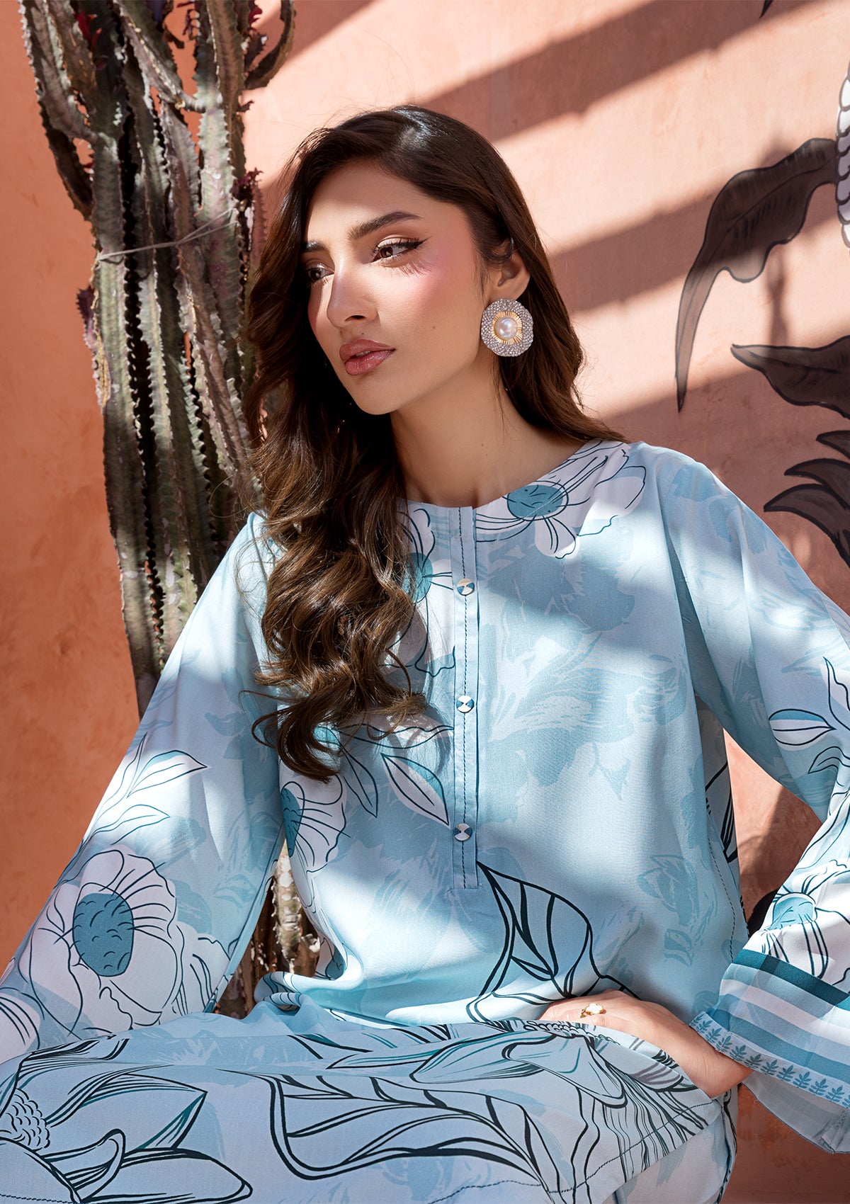 lawn Kurta Set in Sky