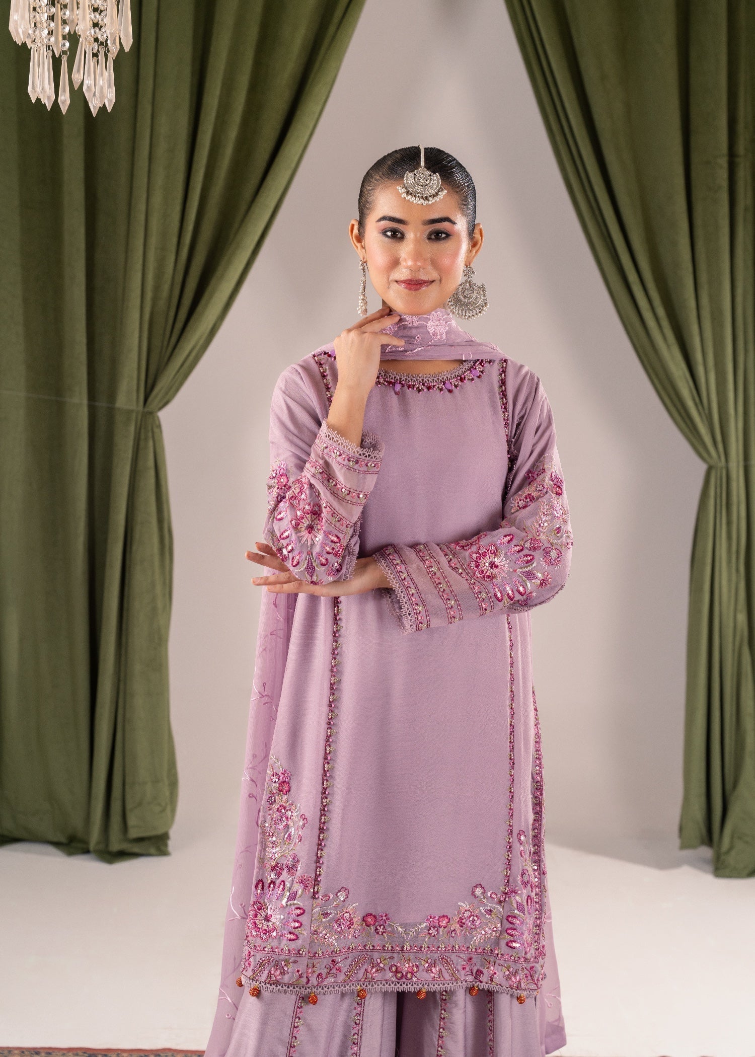 crinkle chiffon Sharara in Mauve
