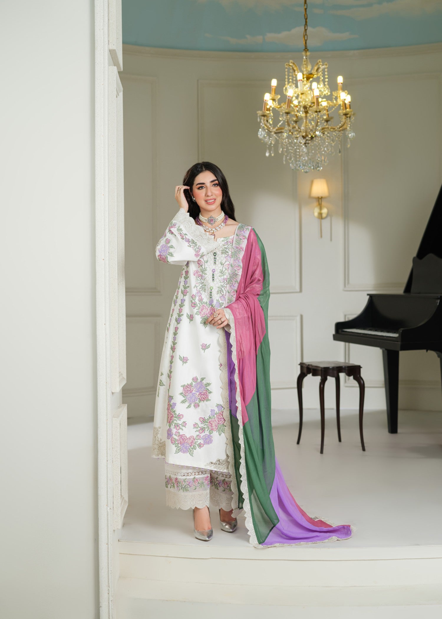 cambric cotton Kurta Set in White