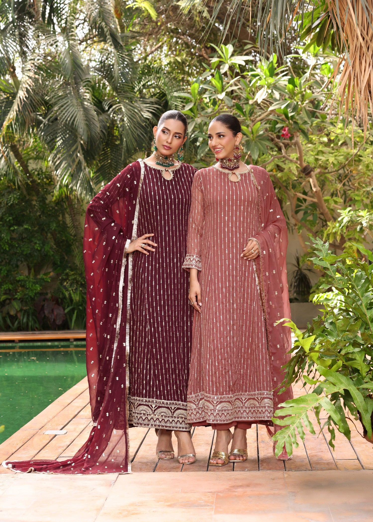 chiffon Pishwas in Melon pink