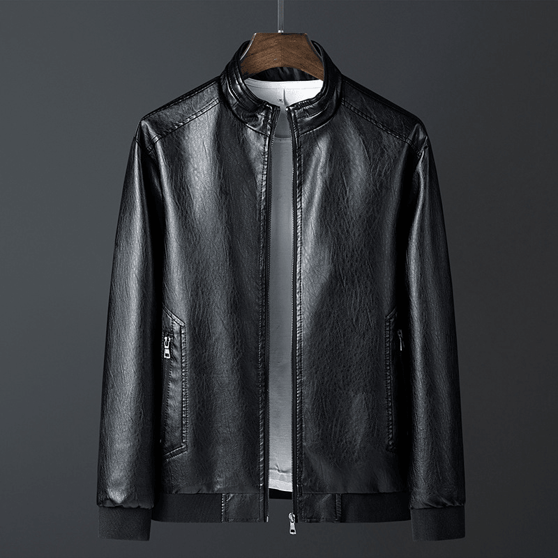 Stand up Collar Casual Spring and Autumn Leather Jacket
