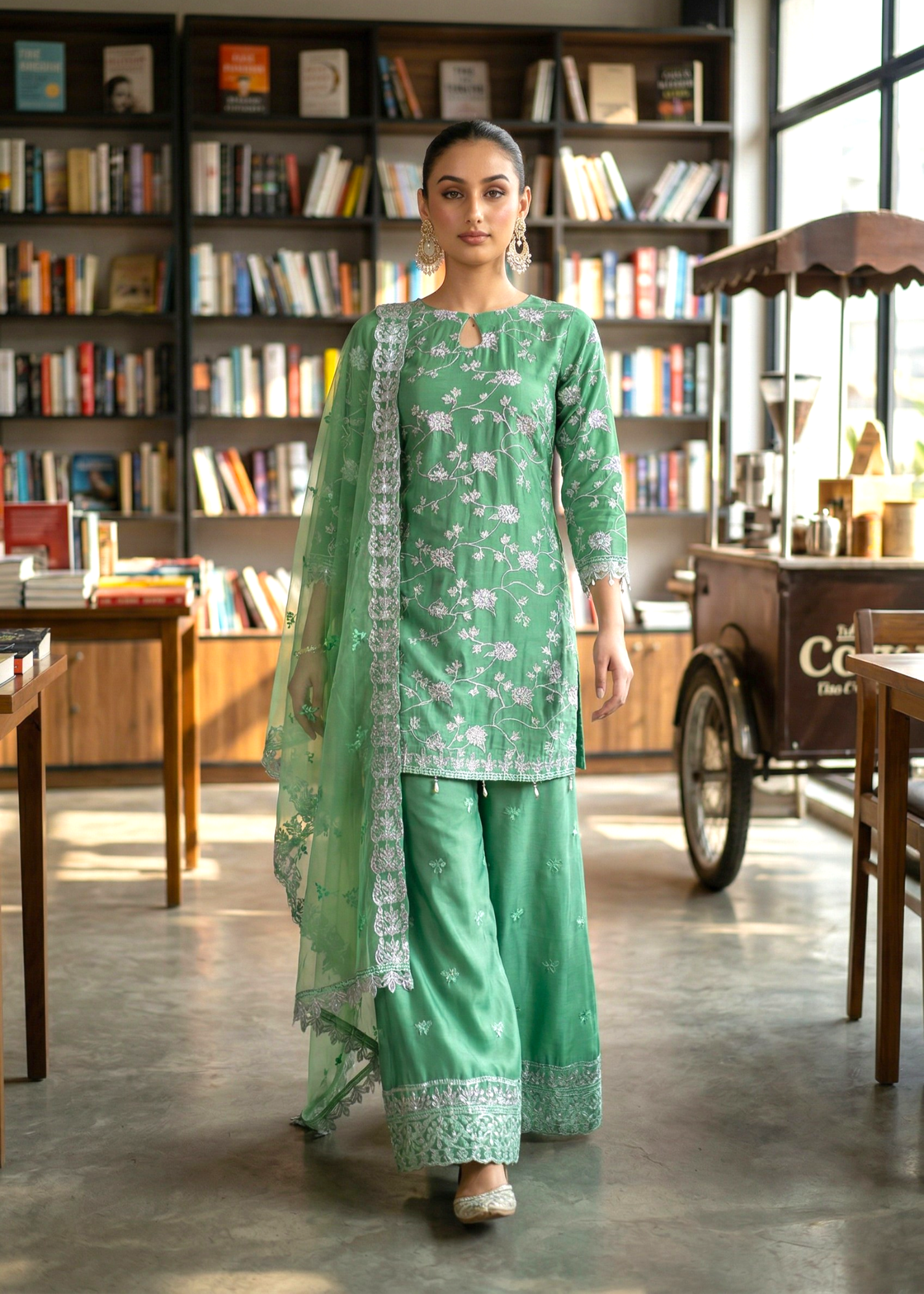 viscose Kurta Set in Pistachio green