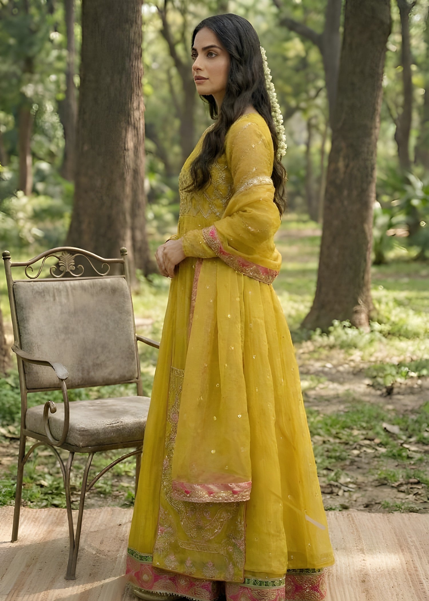 organza Lehenga in Mustard