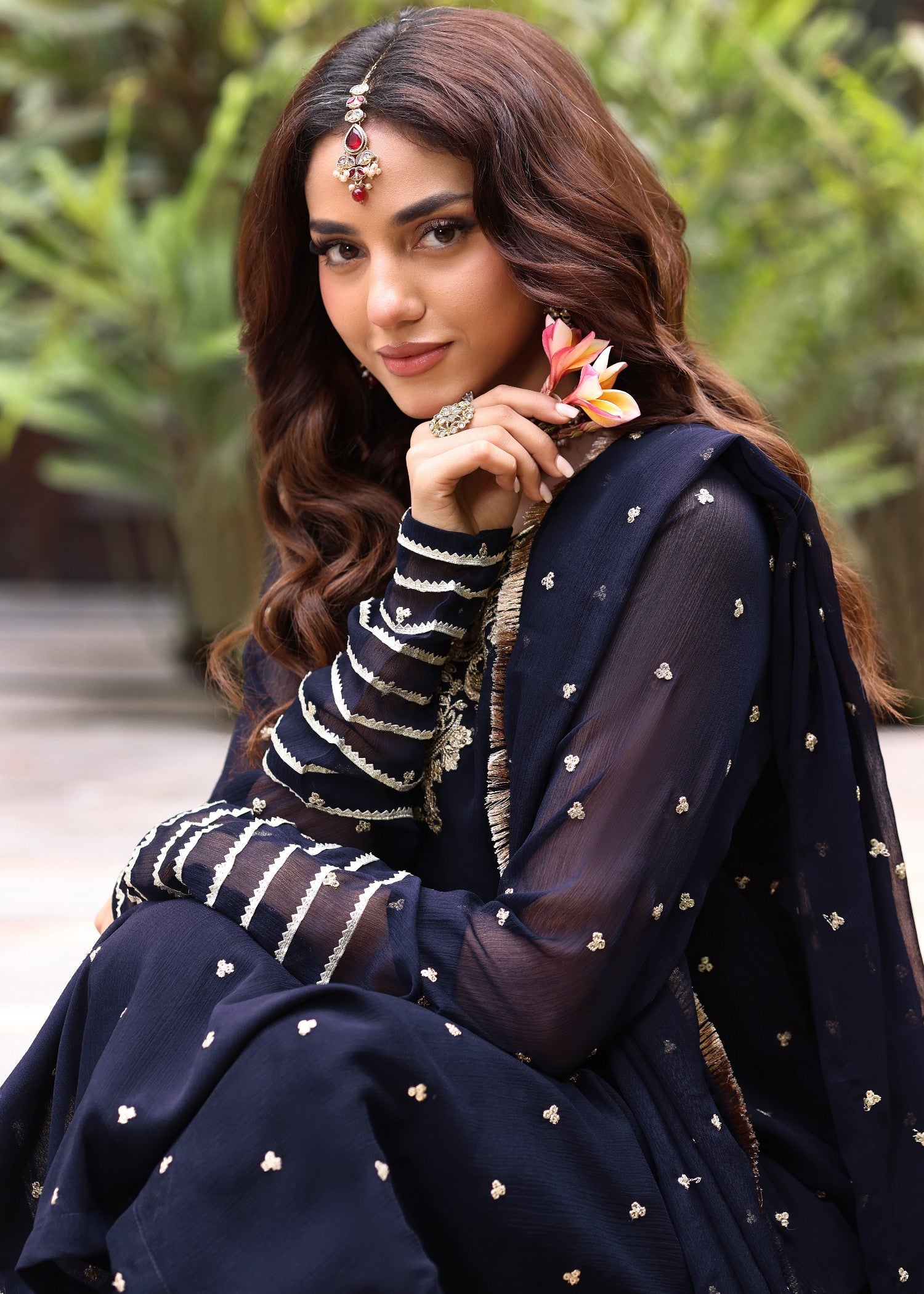 pk chiffon Kurta Set in Navy blue