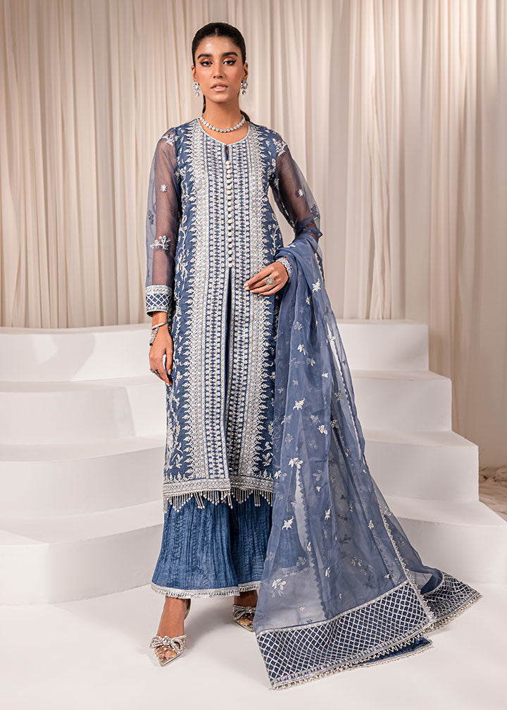 organza Unstitched in Dark blue