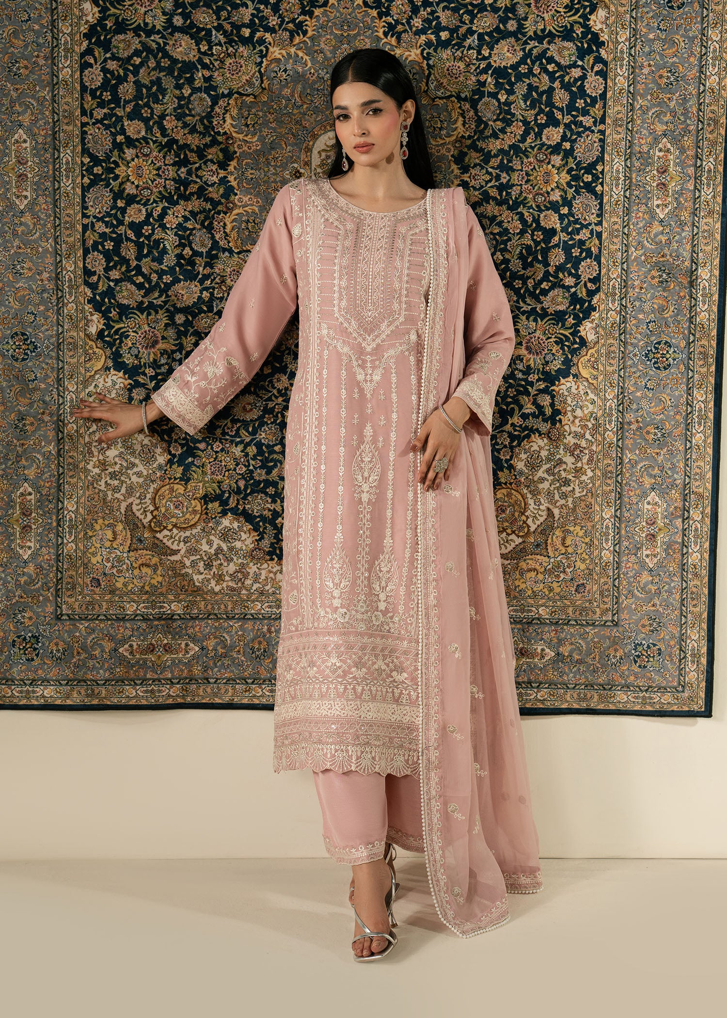 chiffon Kurta Set in Rose pink