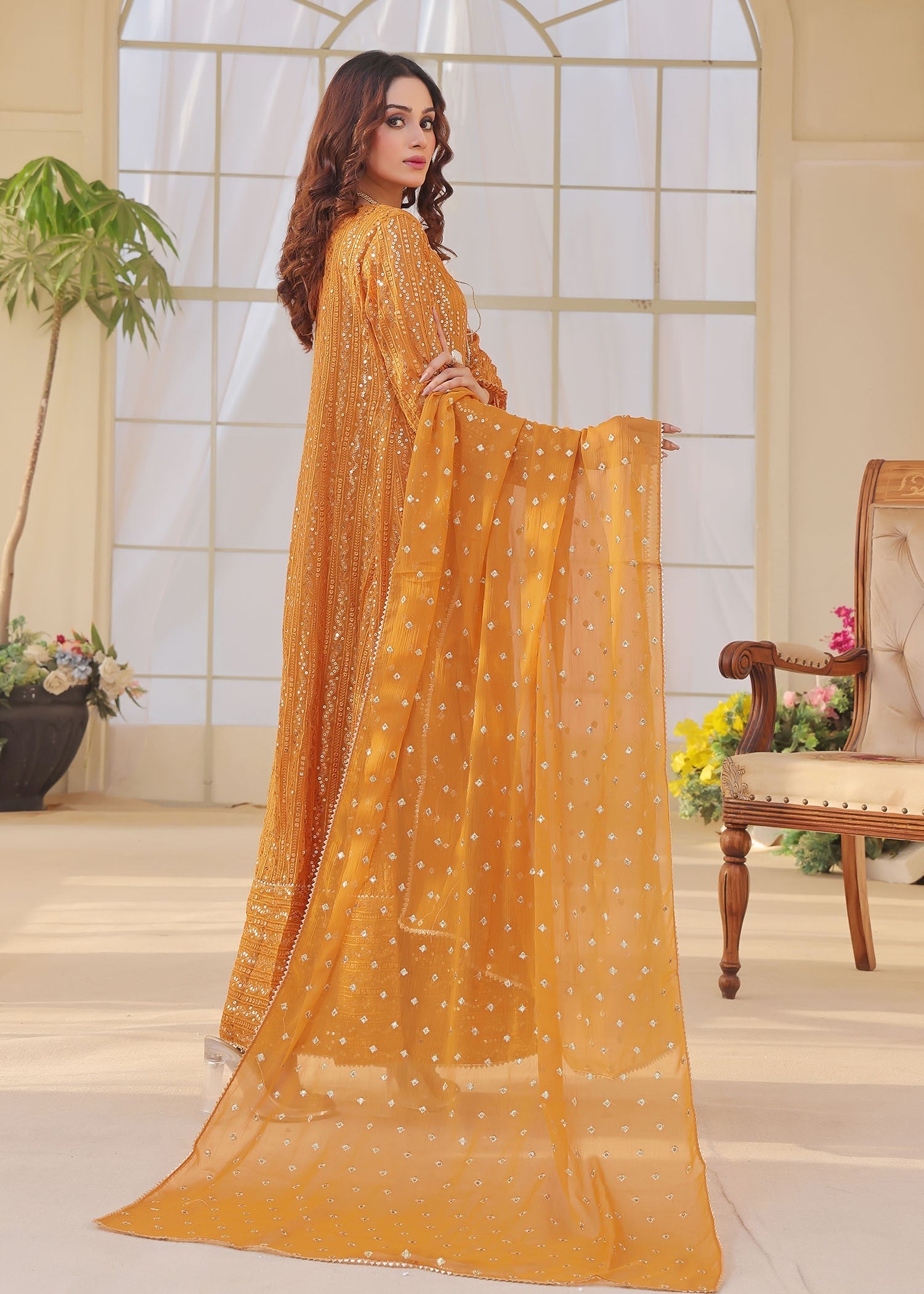 chiffon Angrakha in Mustard