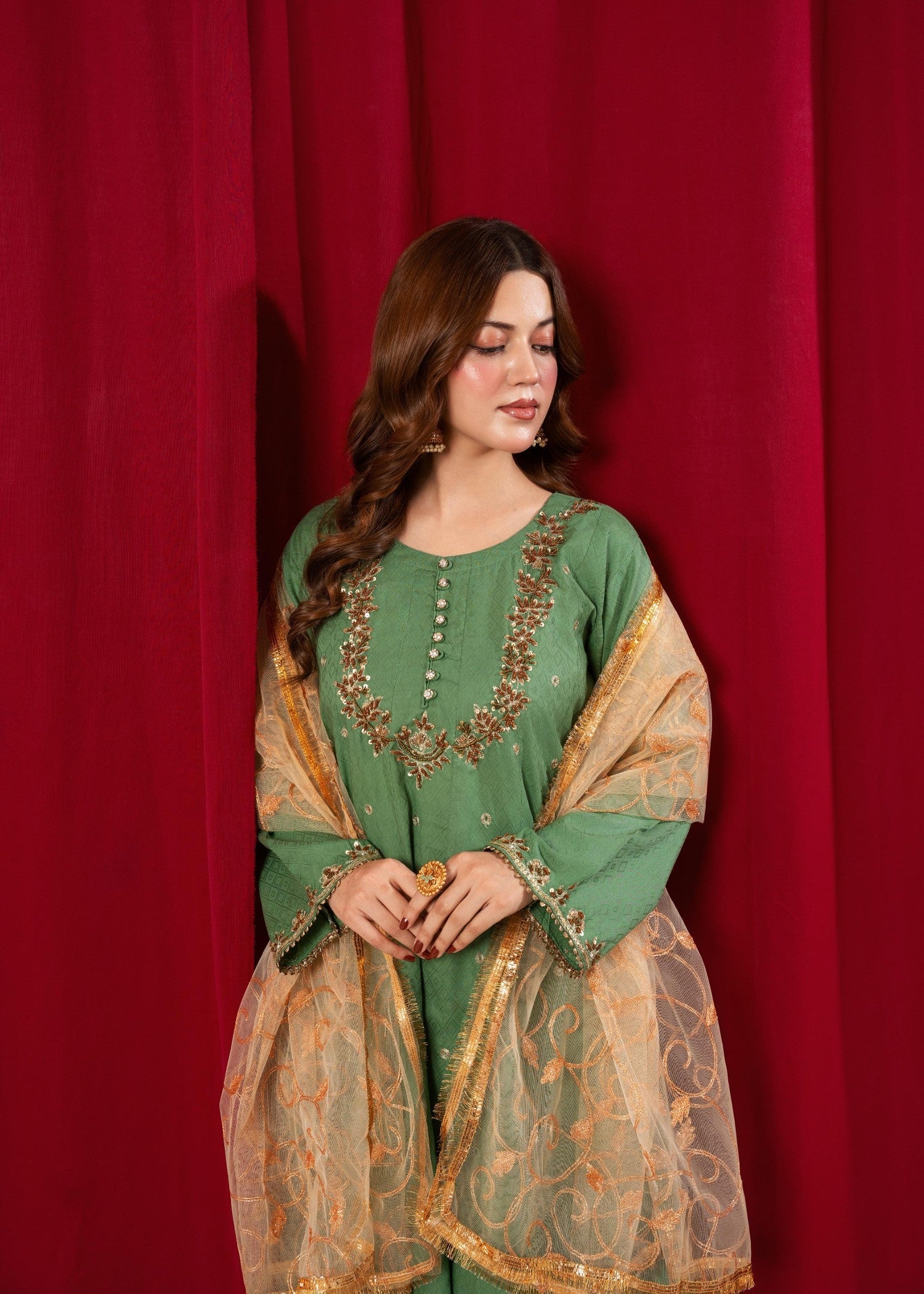 cotton Pishwas in Sea green