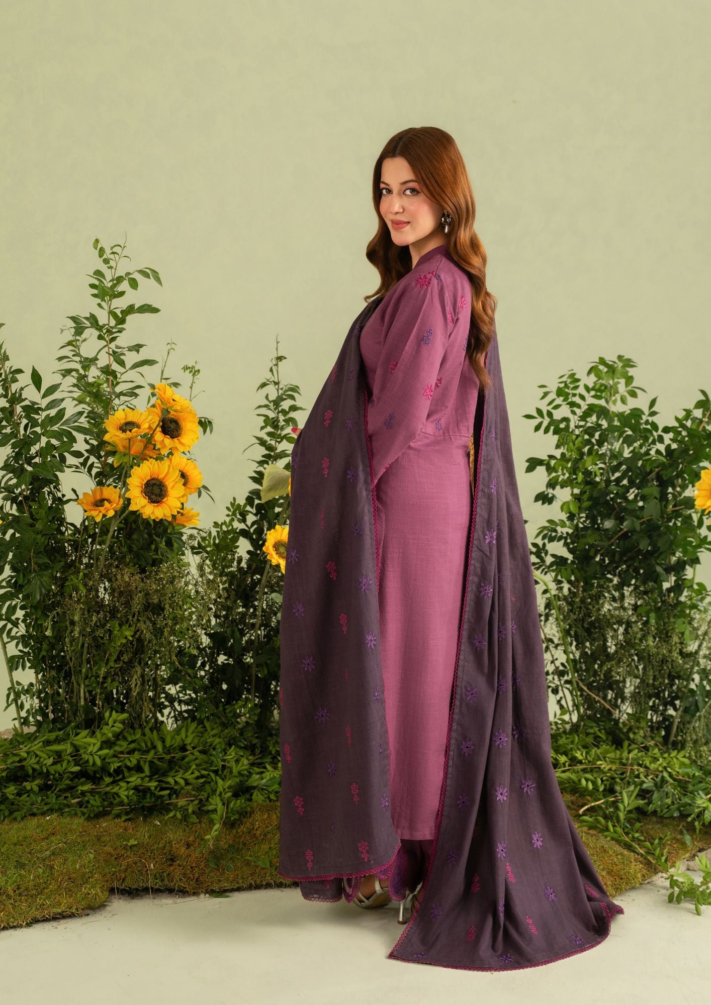 khaddar Kurta Set in Plum purple