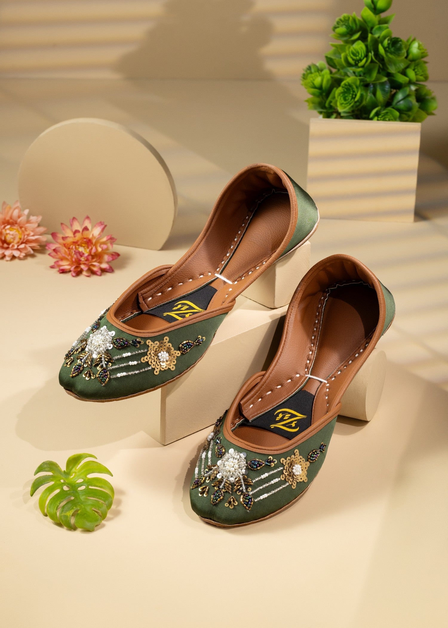 Khussa in Fern green by - High Quality Women Khussa UZT1035