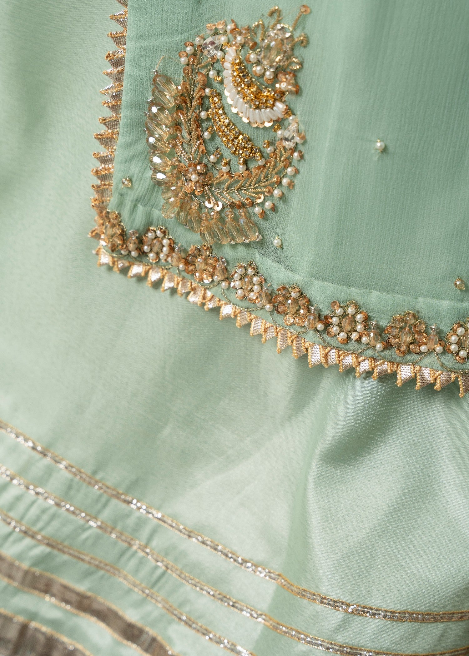 chiffon Kurta Set in Tea green