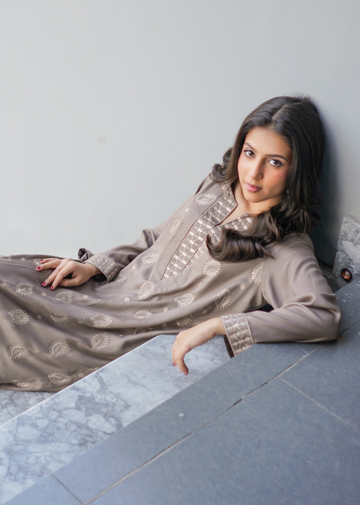 twill viscose Kurta Set in Grey