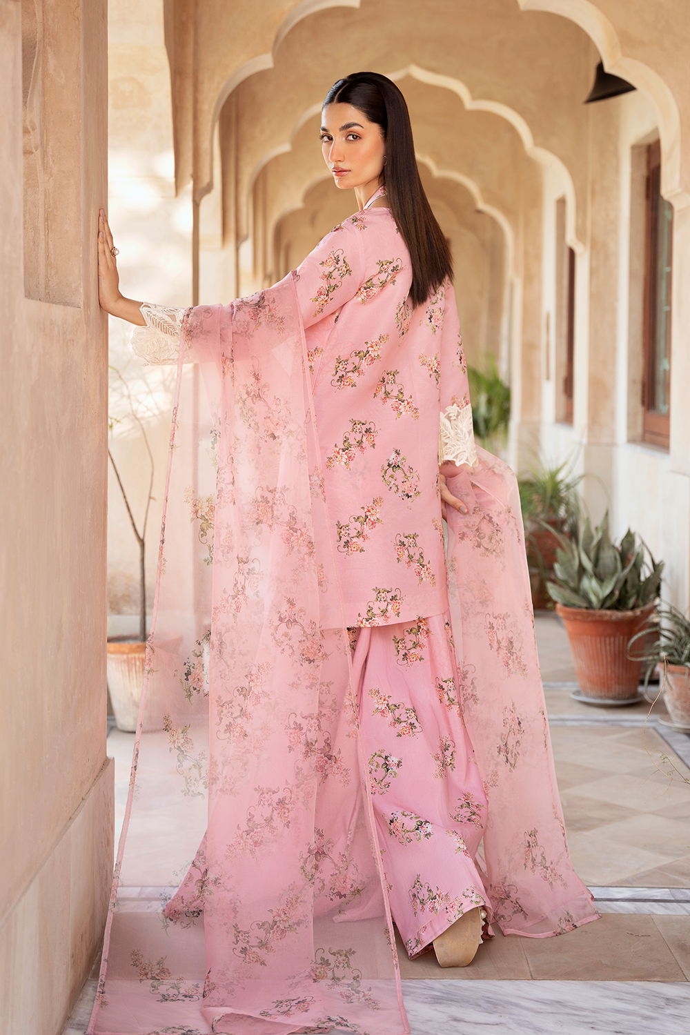 silk Sharara in Peach pink