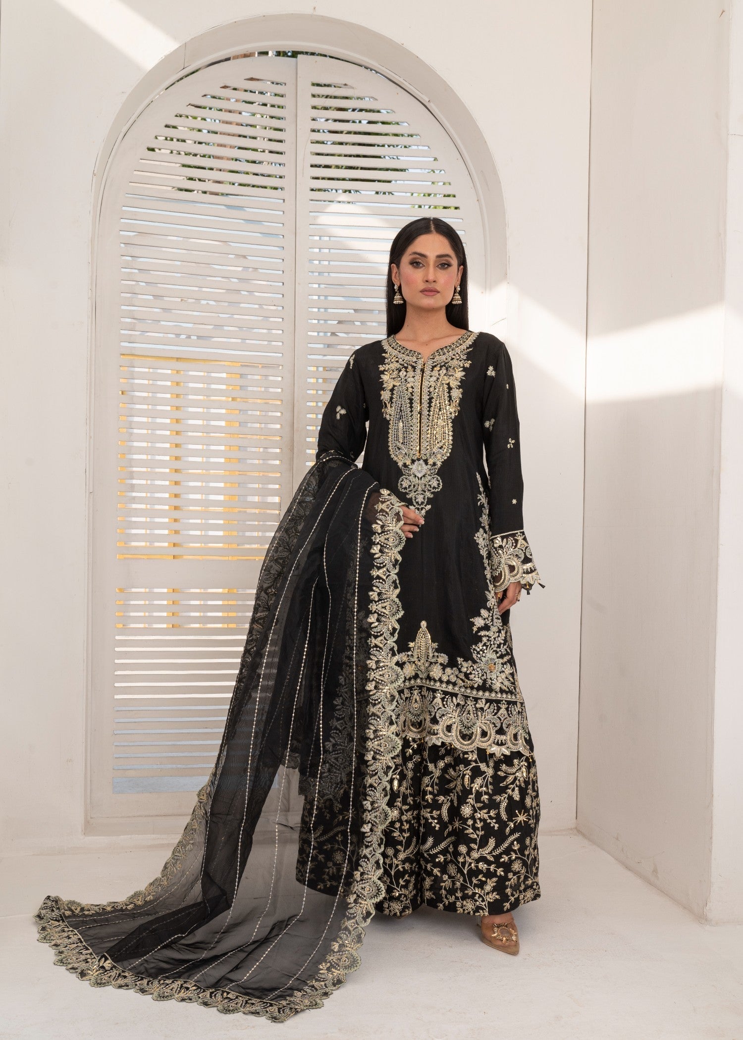 pk raw silk Sharara in Black