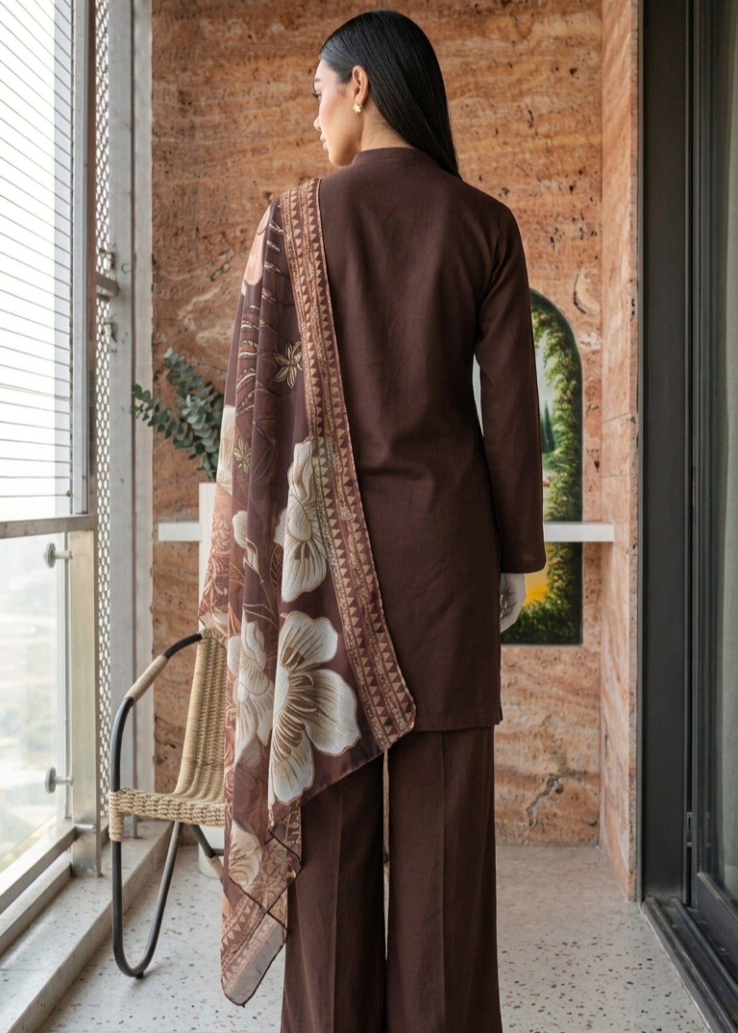 dhanak Kurta Set in Walnut brown