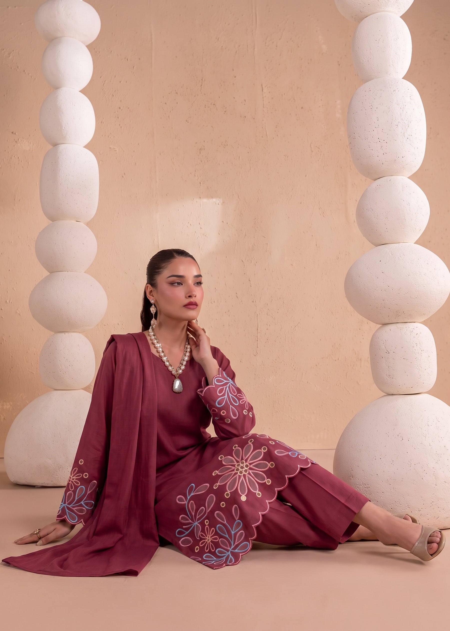 linen Kurta Set in Brick red