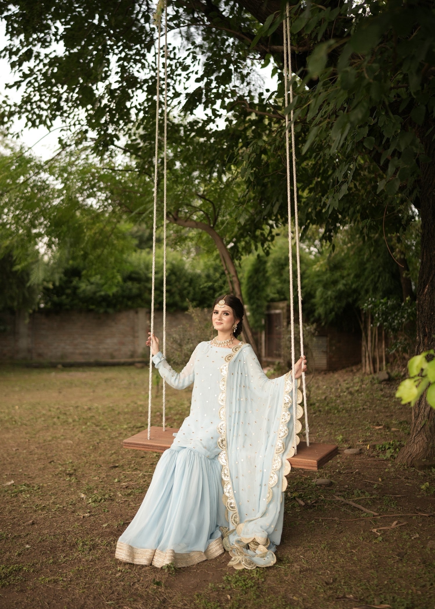 chiffon Gharara in Powder blue