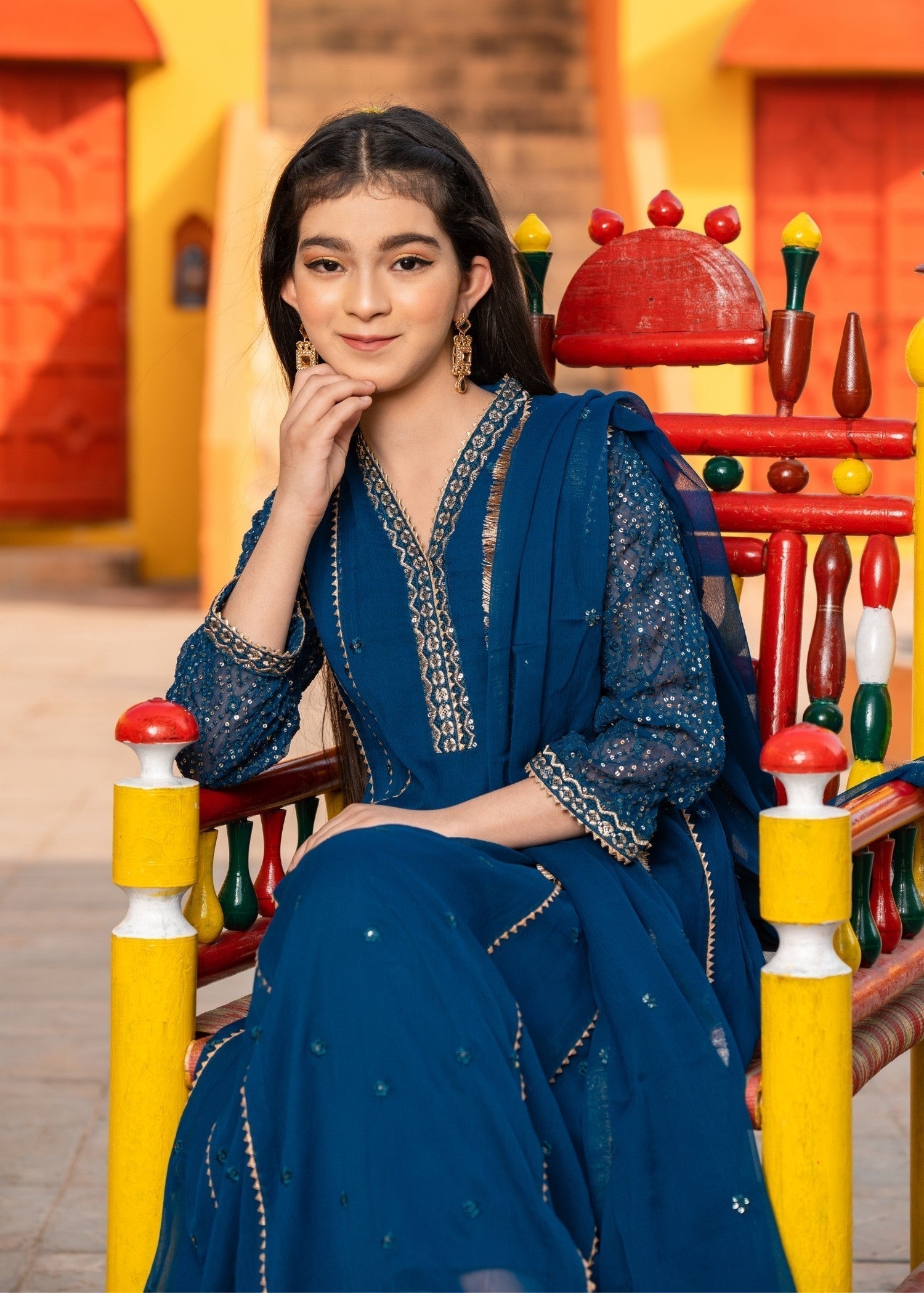 chiffon Pishwas in Teal