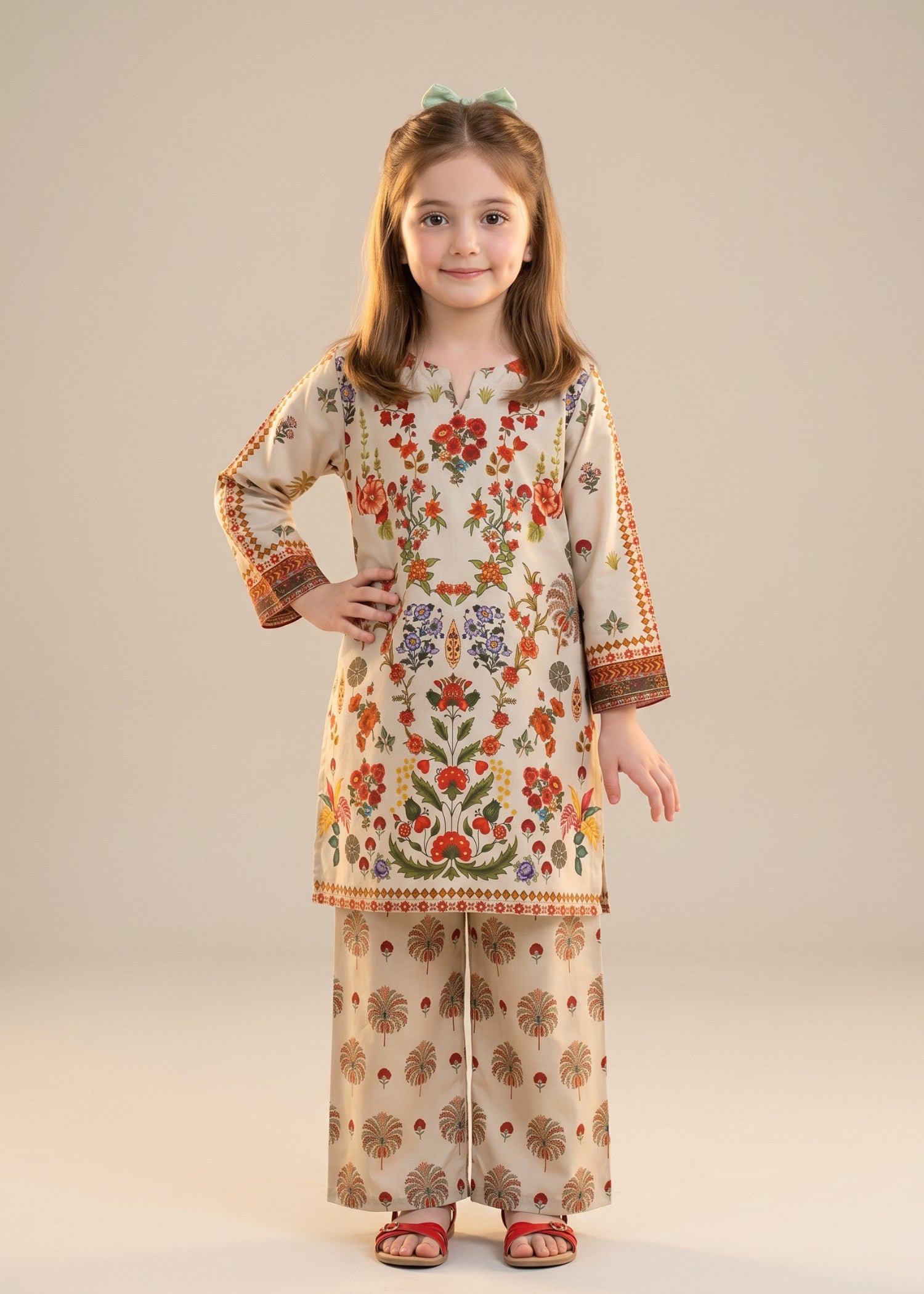 crepe polyester Kurta Set in Beige
