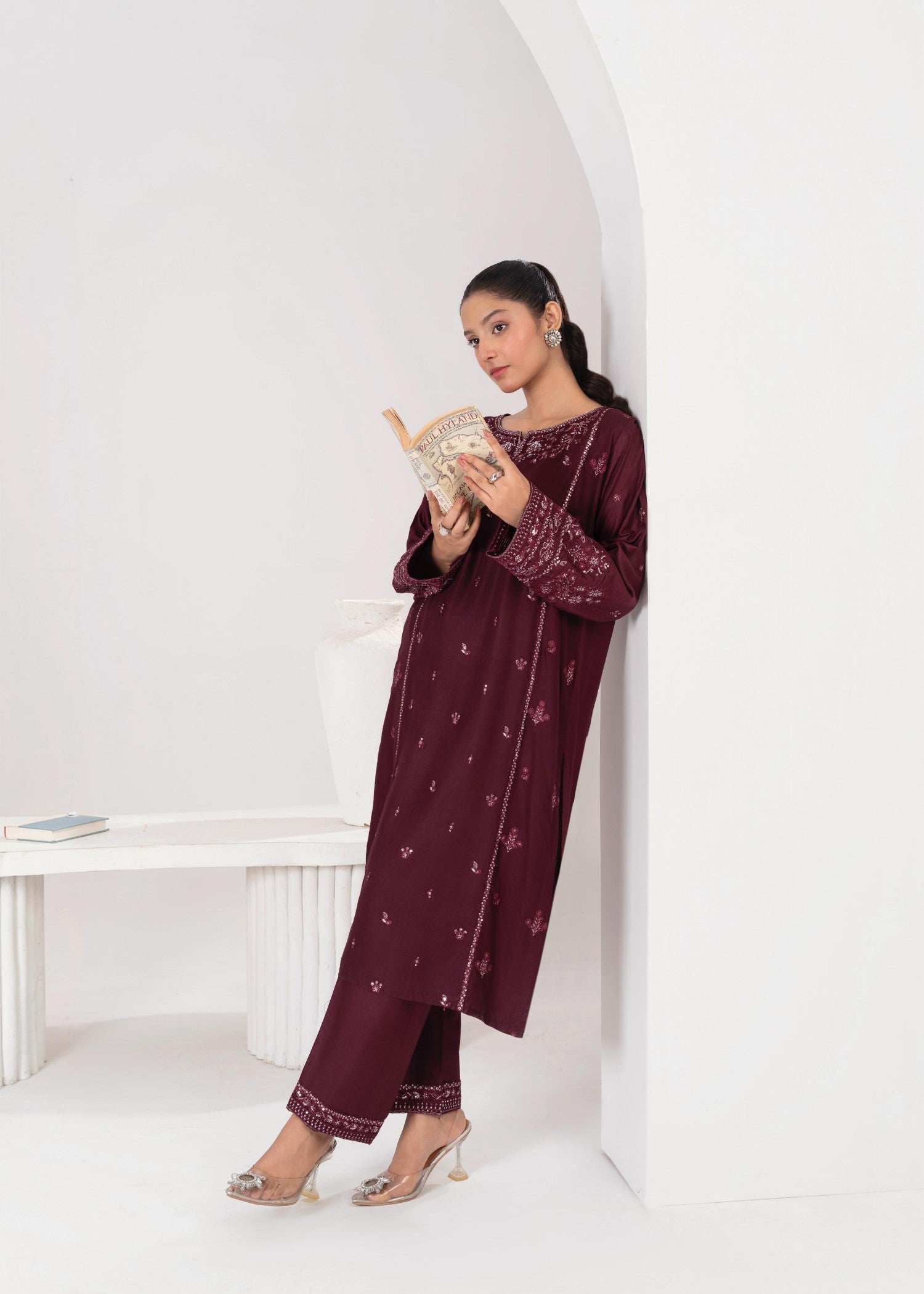 linen Kurta Set in Plum