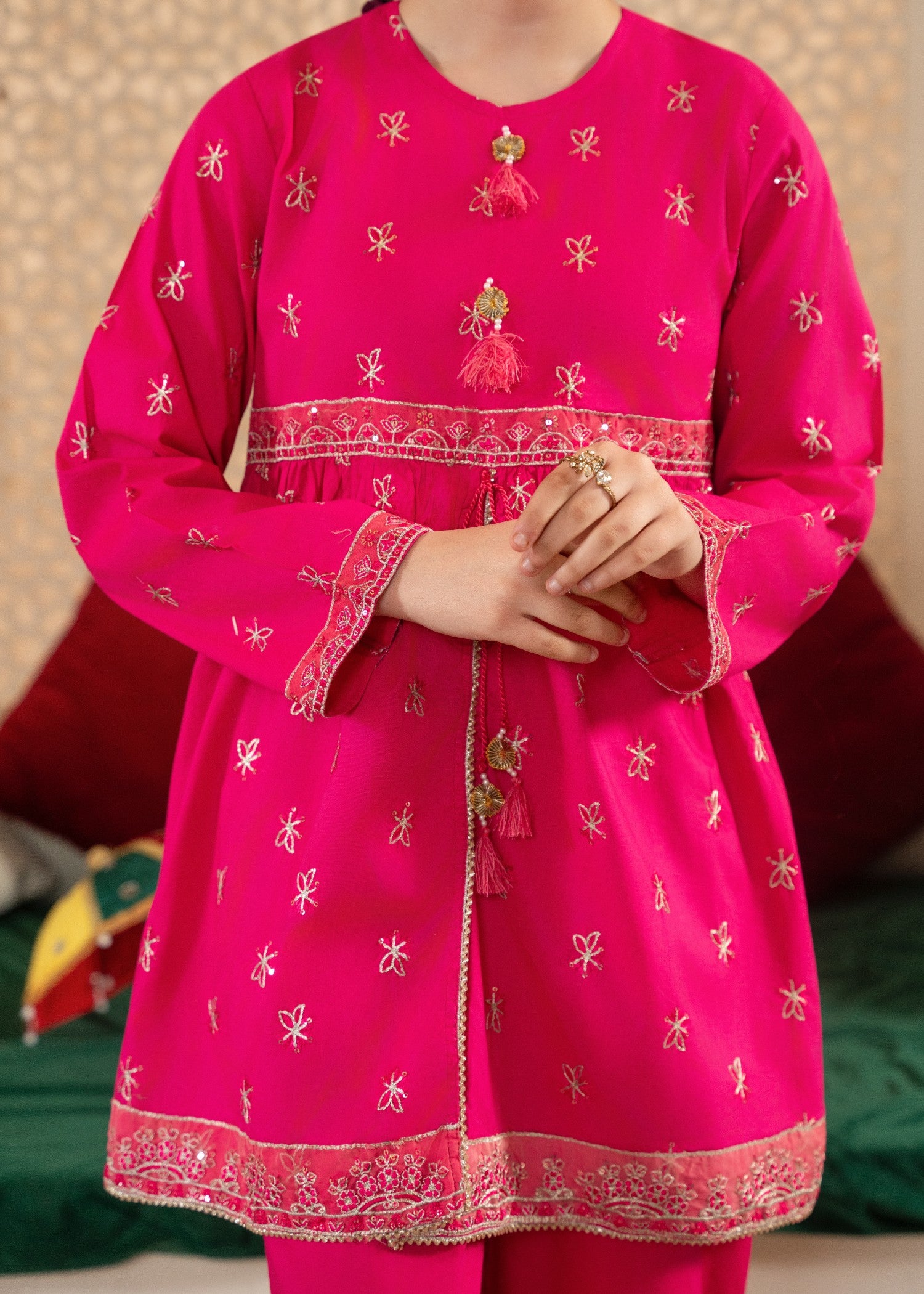 cotton Short Frock in Hot pink