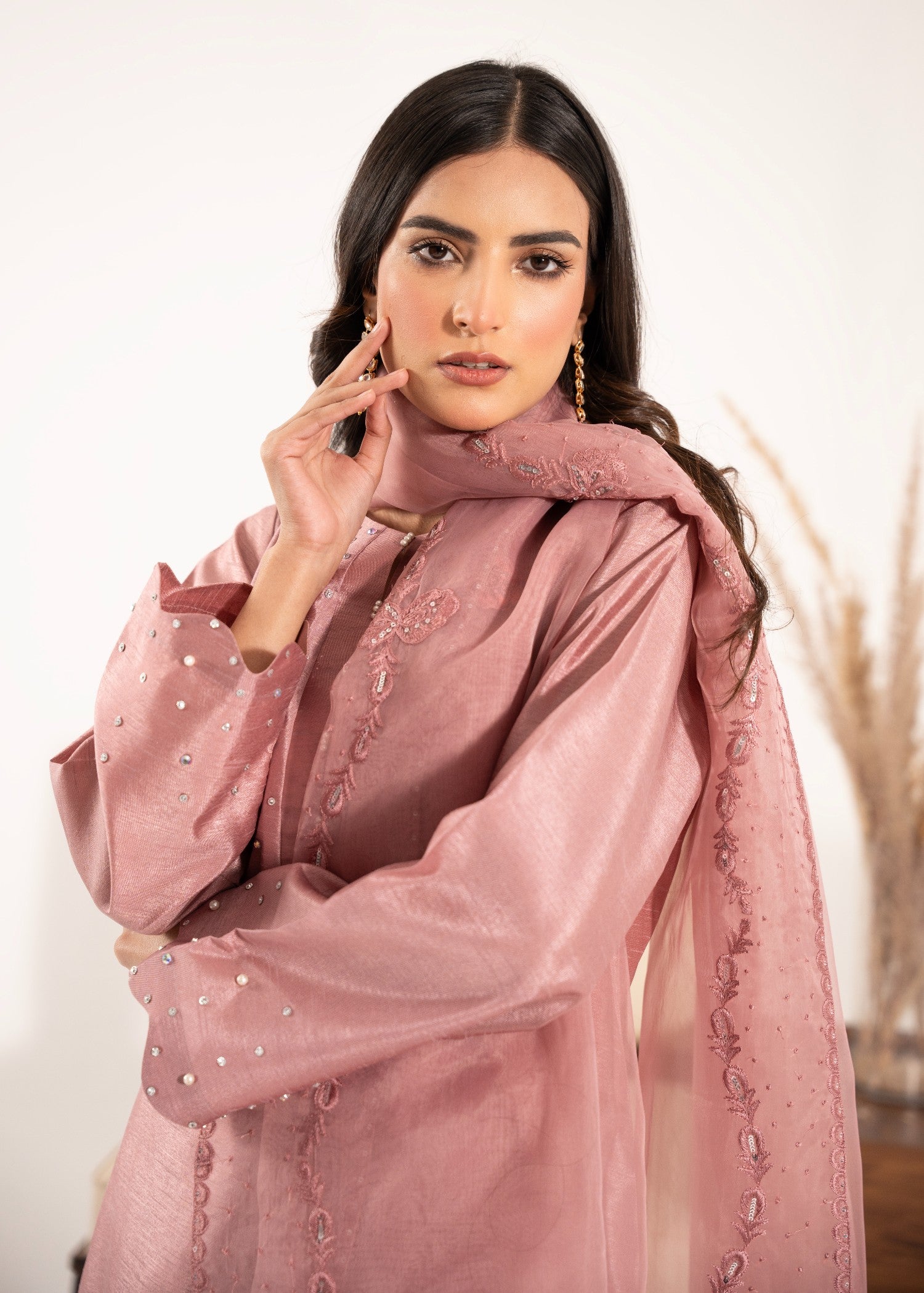 pk raw silk Kurta Set in Tea rose pink