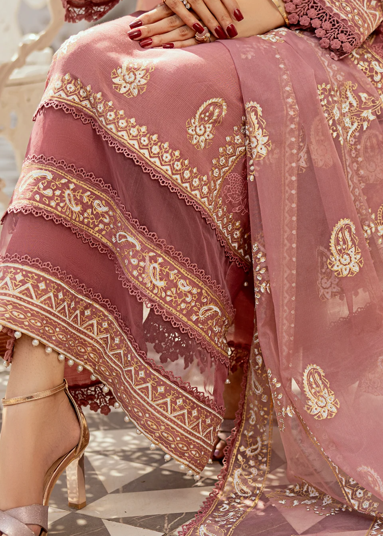 raw silk Unstitched in Mauve pink