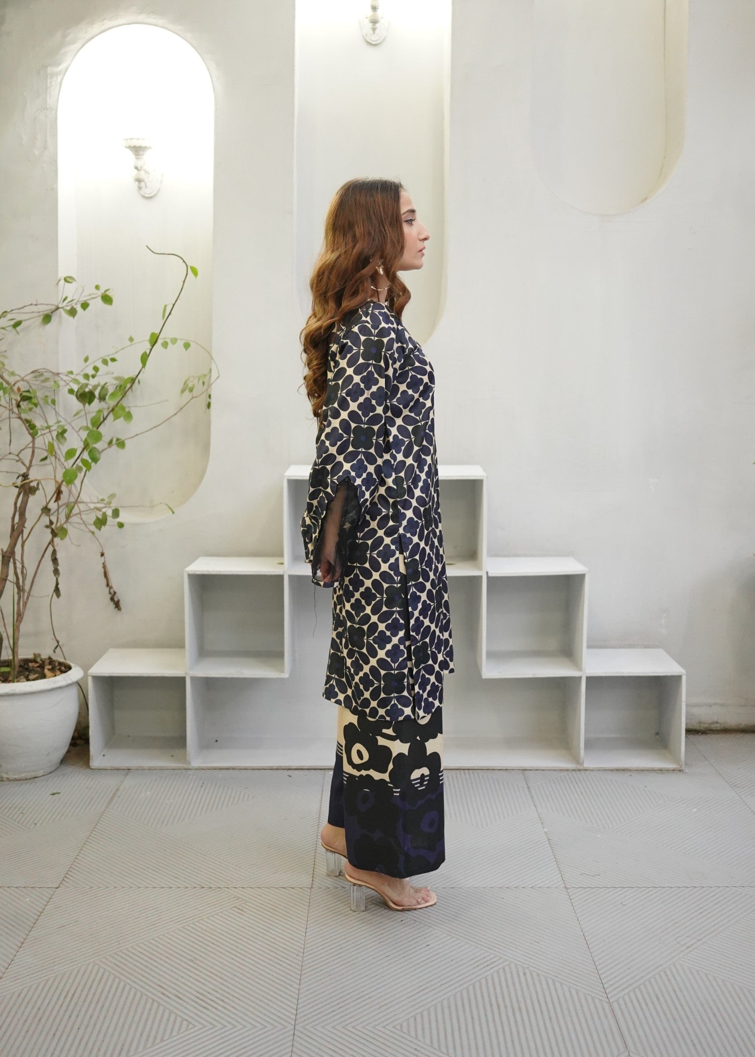 slub khaddar Co Ord Sets in Navy blue