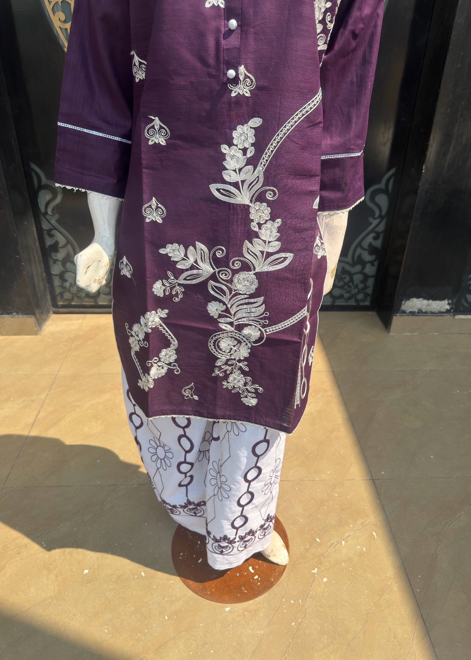 cotton Kurta Set in Purple, plum