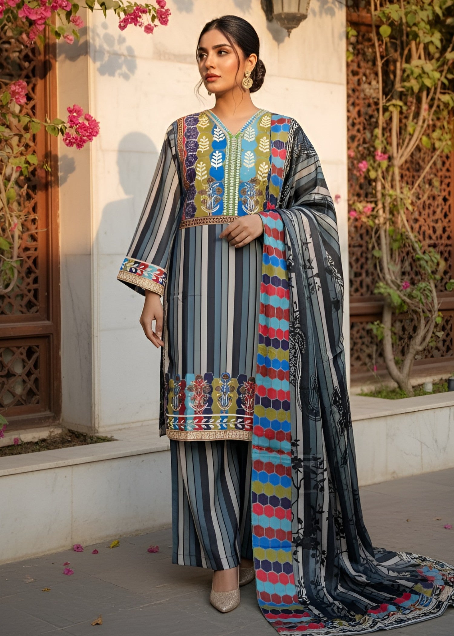 corduroy Kurta Set in Multi