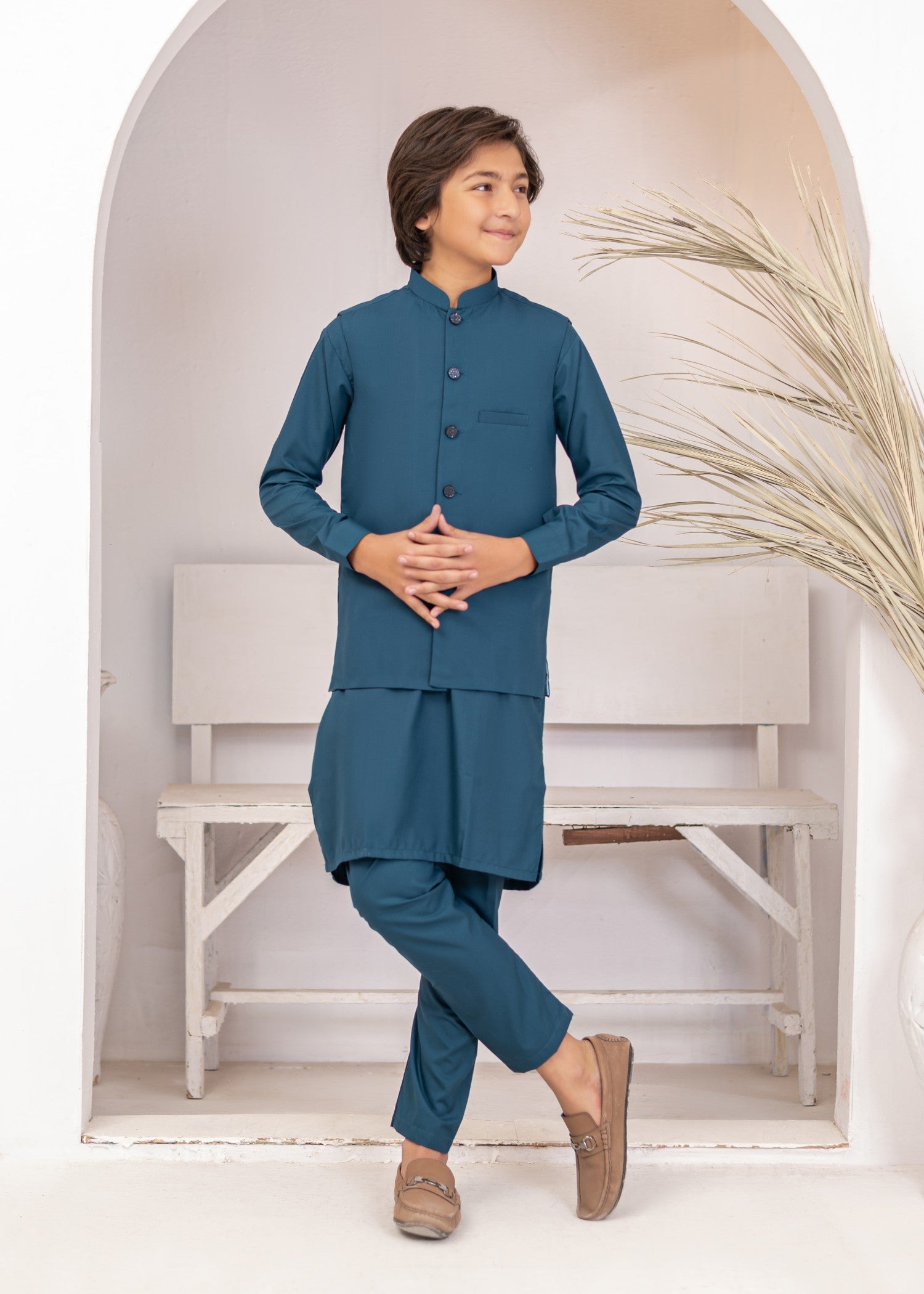 jamawar Waistcoat in Pacific blue