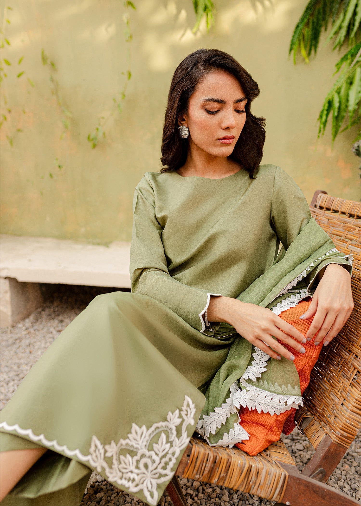 kattan silk Kurta Set in Sage green
