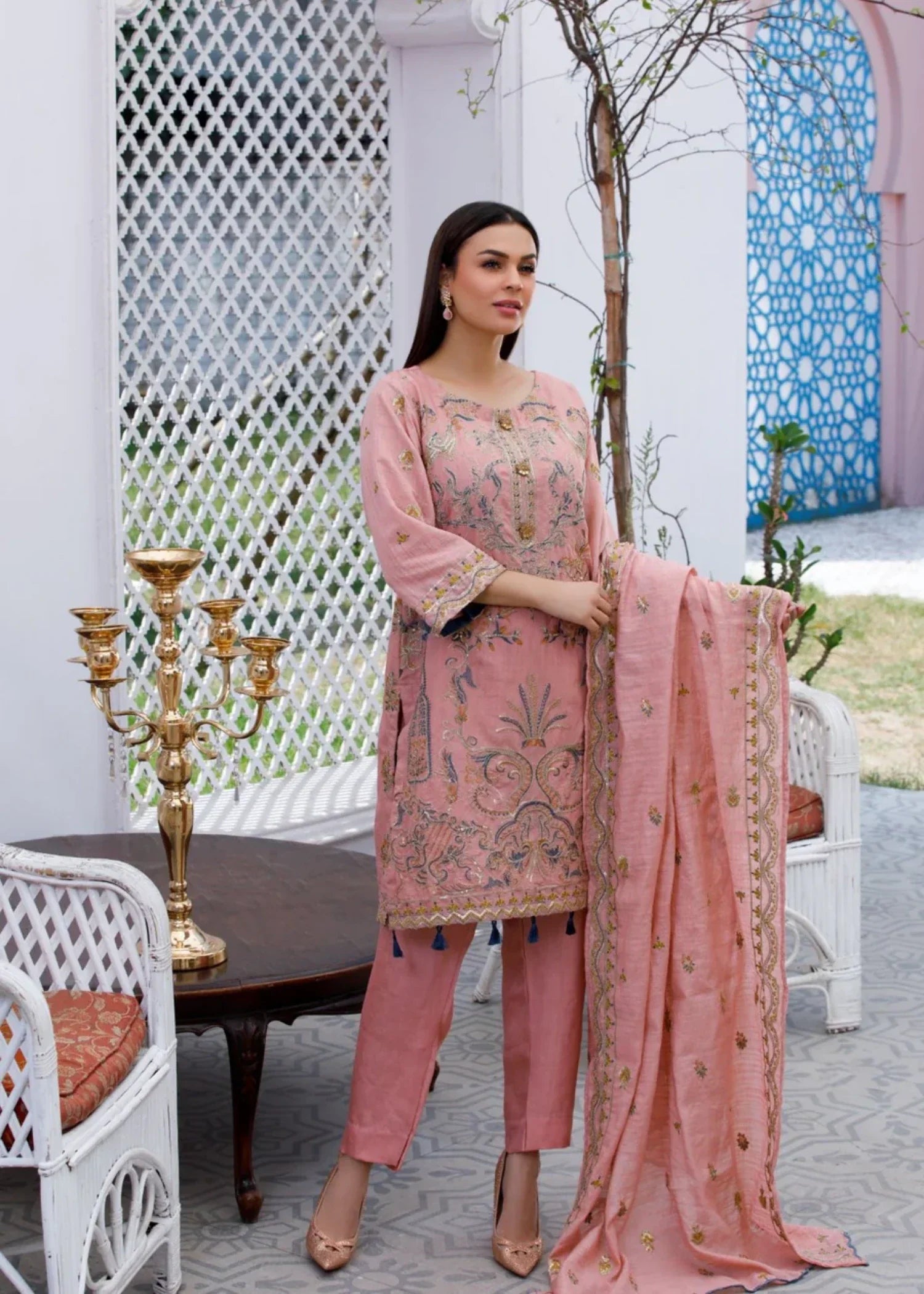 polyester net Unstitched in Pink