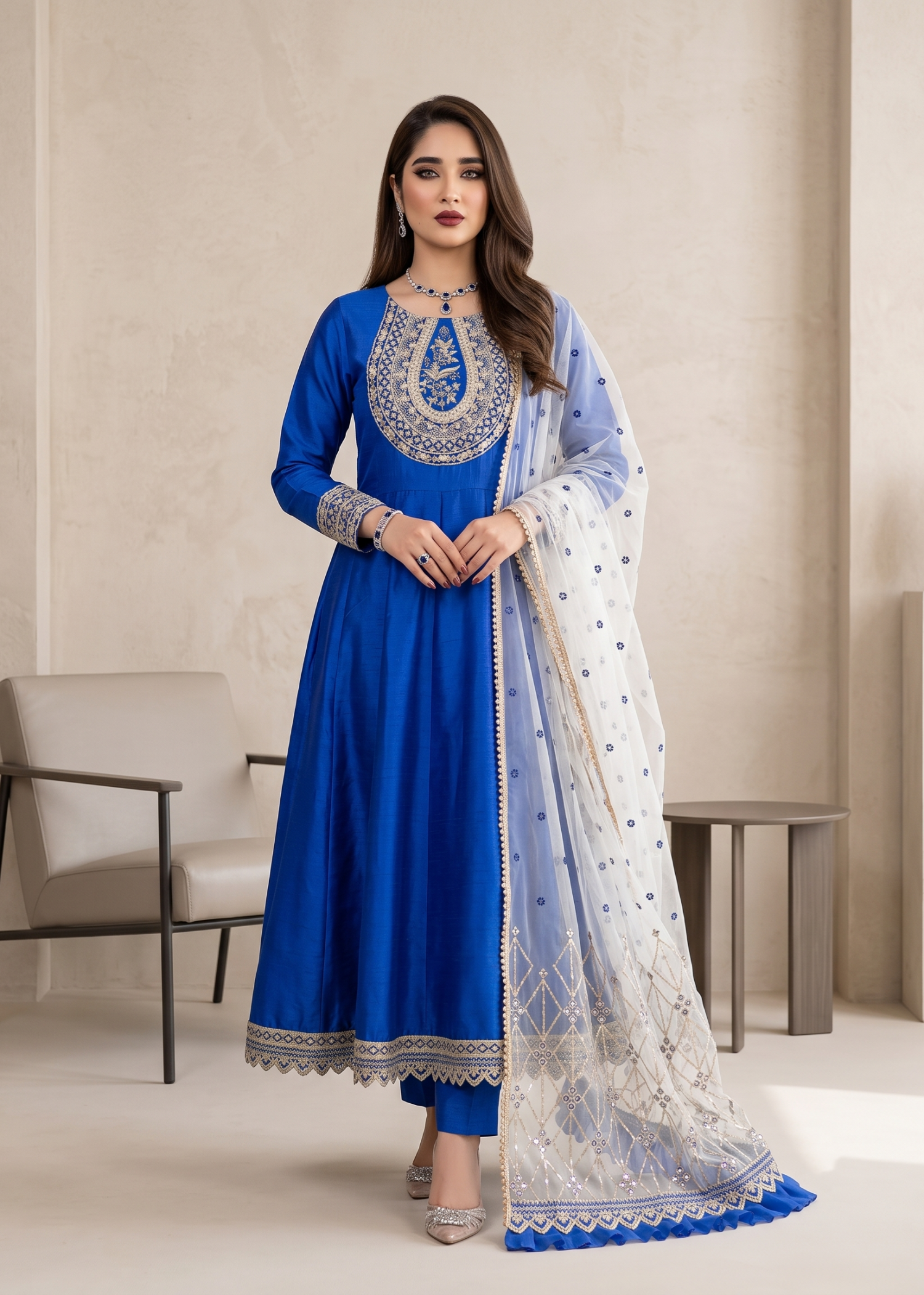raw silk Maxi in Blue