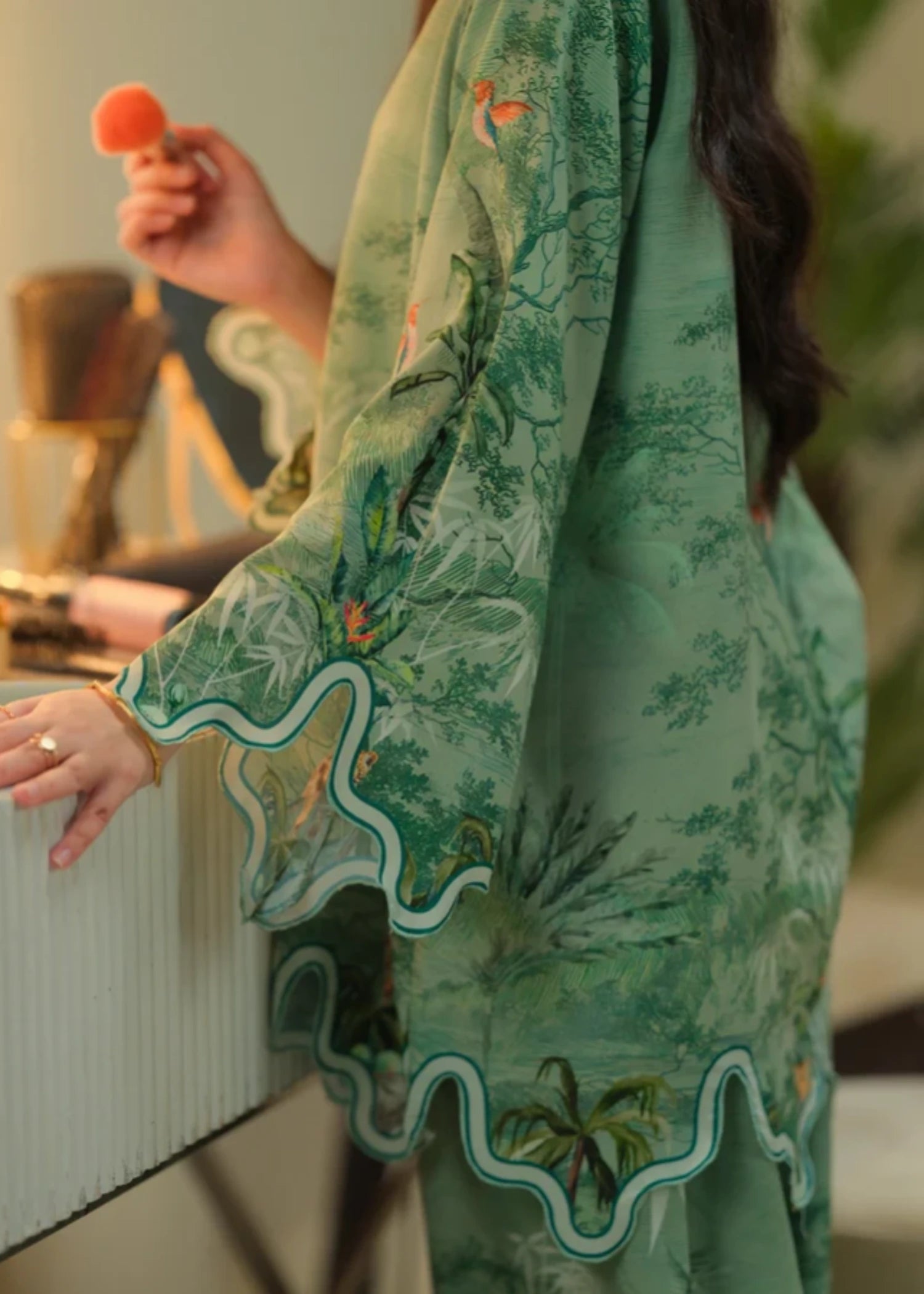 cambric Kurta Set in Pistachio green