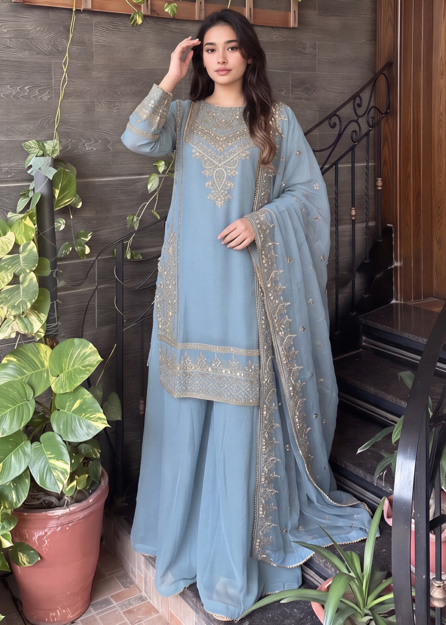 chiffon Sharara in Ice blue