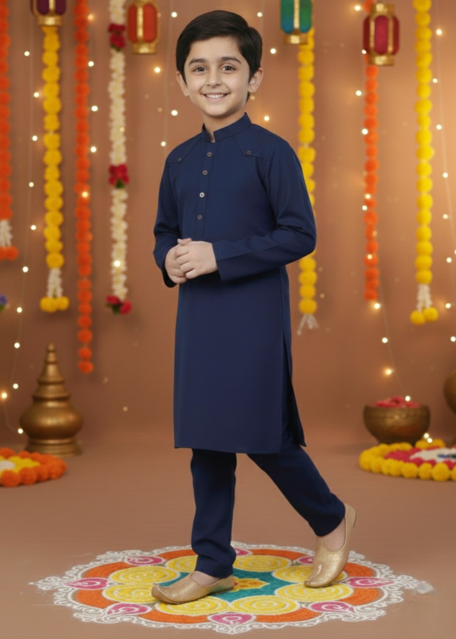 tropical Kurta Set in Navy blue