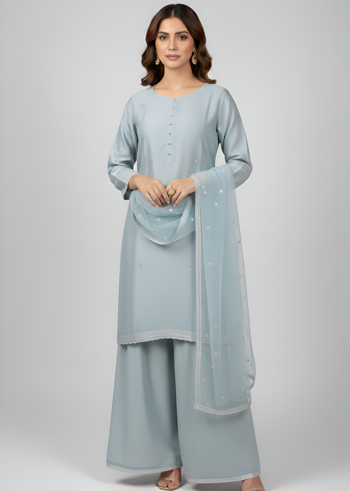 raw silk Kurta Set in Powder blue
